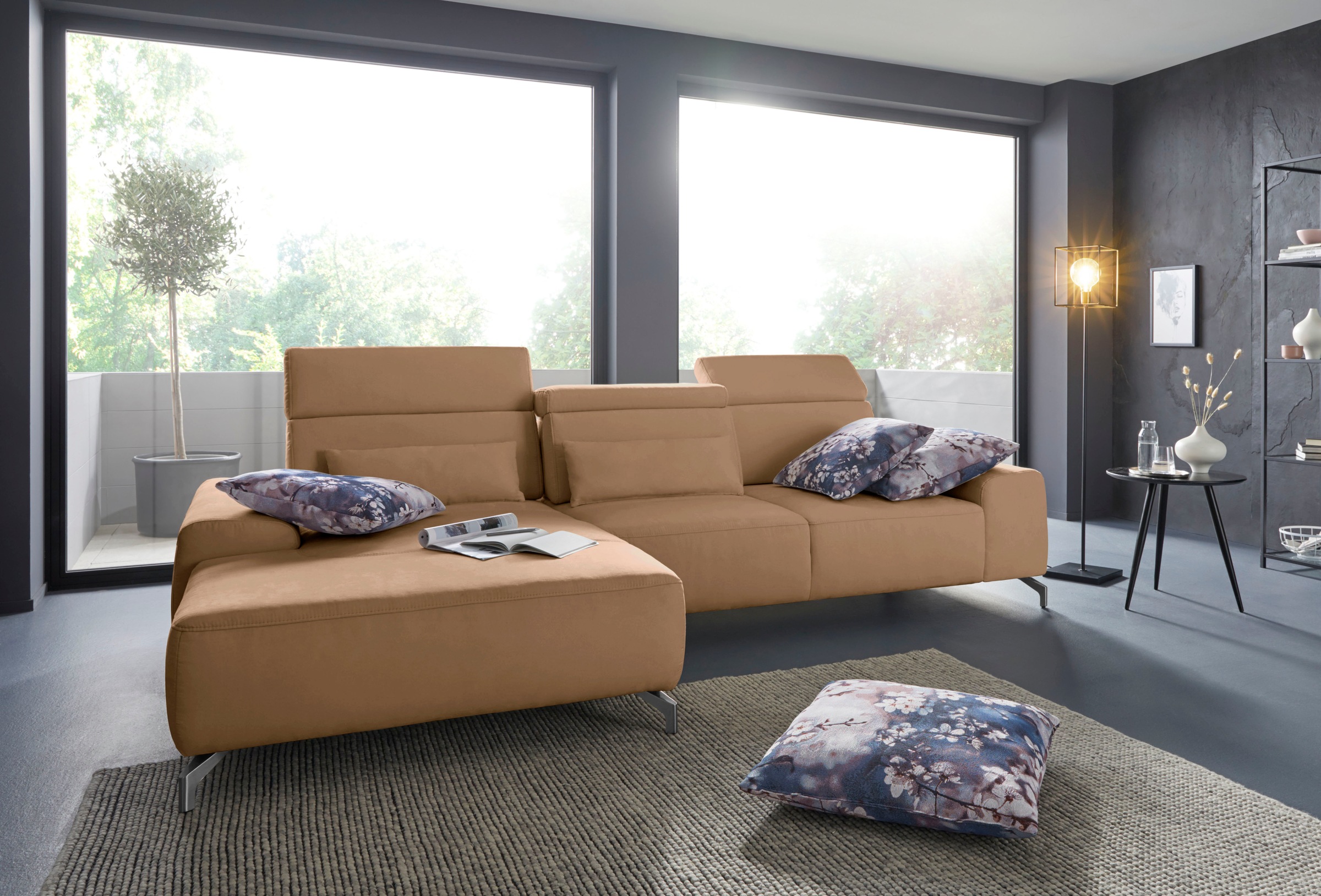 sit&more Ecksofa »Gizeh L-Form« Fusshöhe 12 cm, inklusive Sitztiefenverstellung und Kopfteilverstellung