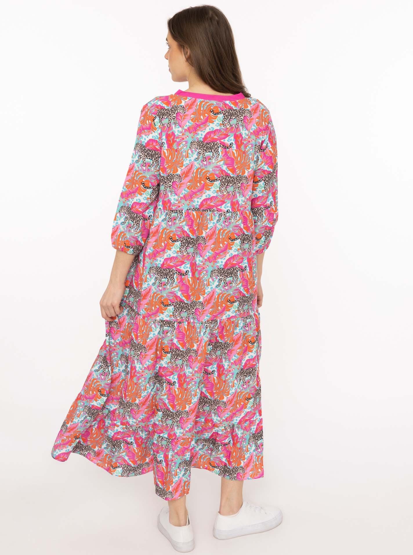 Zwillingsherz Maxikleid »"Wild Jungle"« Mustermix mit Leopard, Knopfleiste und 3/4 Arm