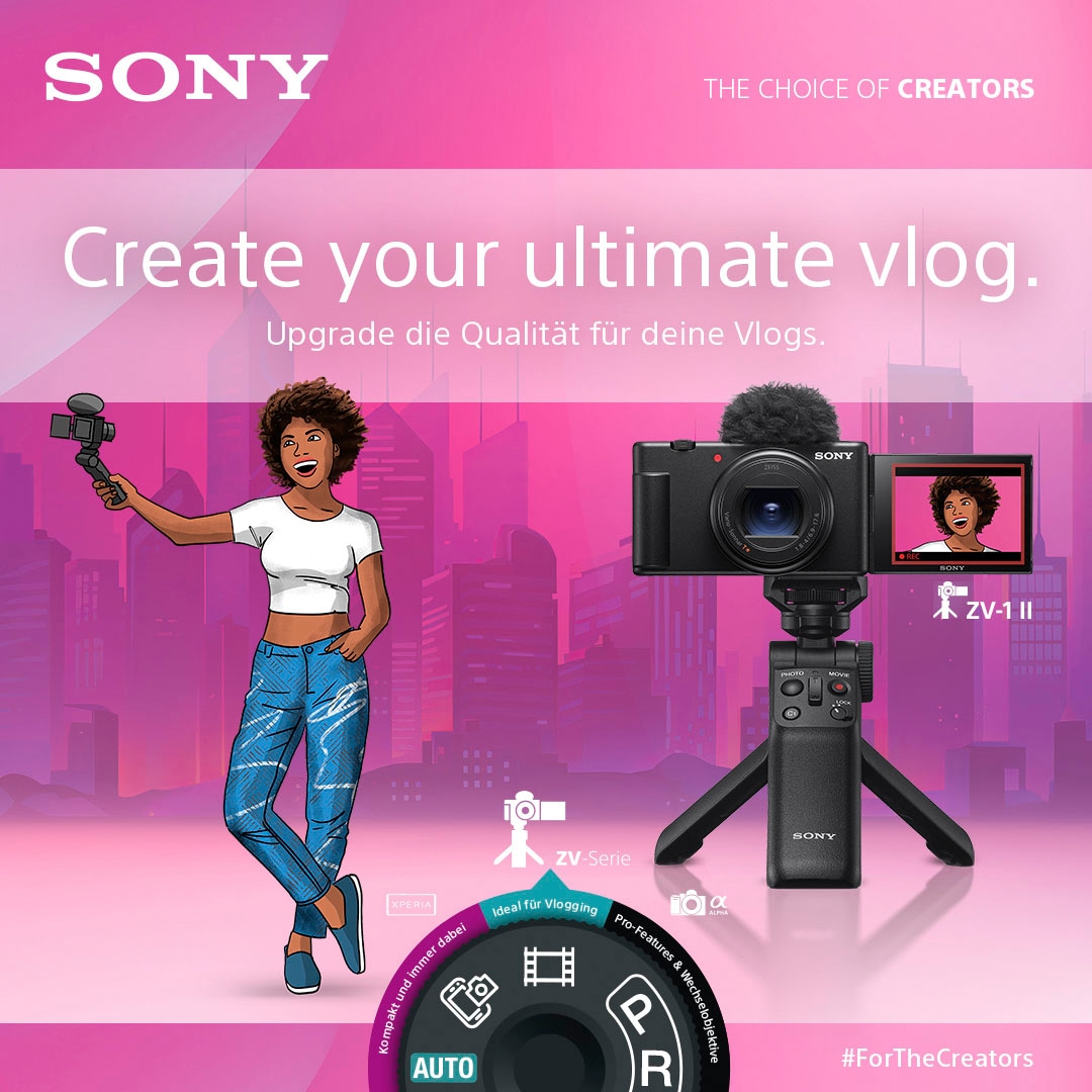 Sony Systemkamera »Vlog-Kamera ZV-1 II 4K Ultra HD Video«, 20,1 MP, 2,7 fachx opt. Zoom, Bluetooth-WLAN (Wi-Fi)