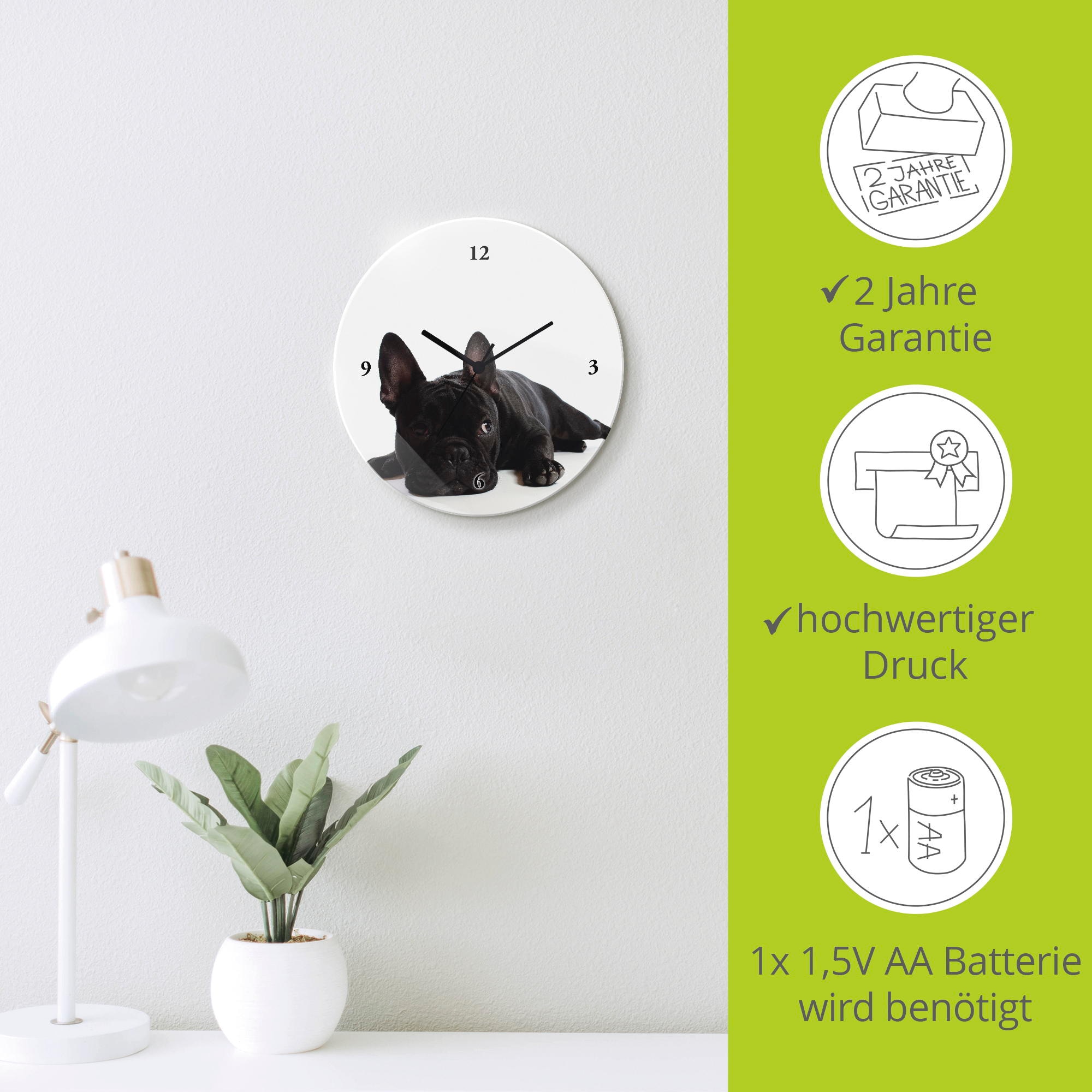 Artland Wanduhr »Bulldogge« wahlweise mit Quarz- oder Funkuhrwerk, lautlos ohne Tickgeräusche