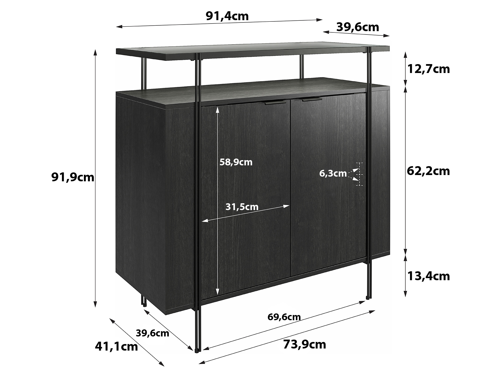 Dorel Home Barschrank »Wainwright«, mit Oberboden aus geriffeltem Glas, Breite 91,5 cm, Höhe 92 cm