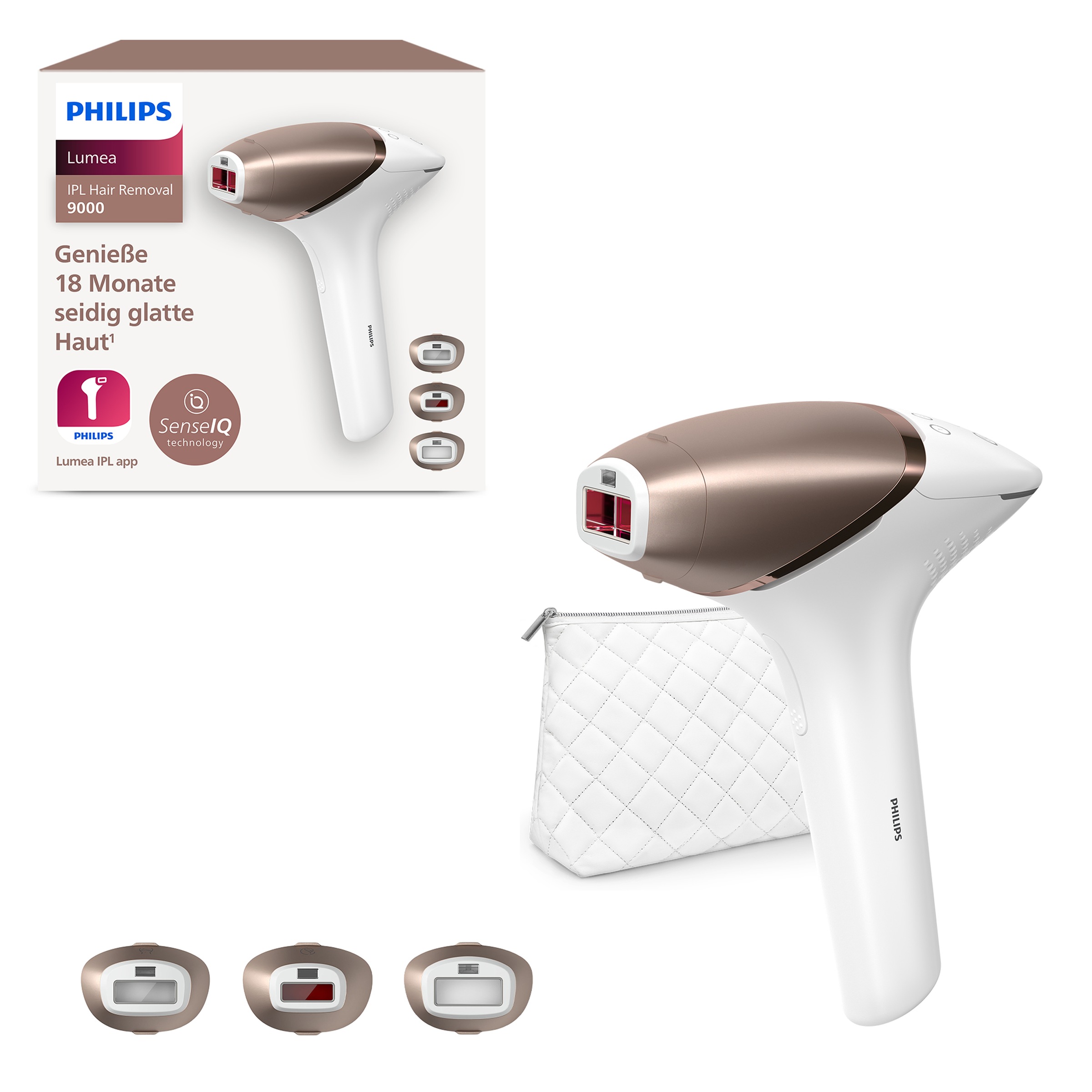 Image of Philips IPL-Haarentferner "Lumea S9000 BRI955/00" 450.000 Lichtimpulse 3 Aufsätze (Körper, Gesicht und Präzisionsaufsatz), kabellos