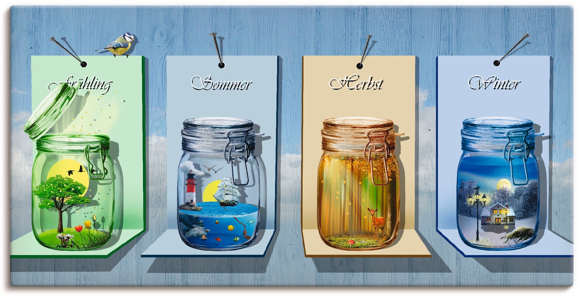 Image of Artland Wandbild »Jahreszeiten in Gläsern«, Vier Jahreszeiten, (1 St.), in vielen Grössen & Produktarten -Leinwandbild, Poster, Wandaufkleber / Wandtattoo auch für Badezimmer geeignet bei Ackermann Versand Schweiz
