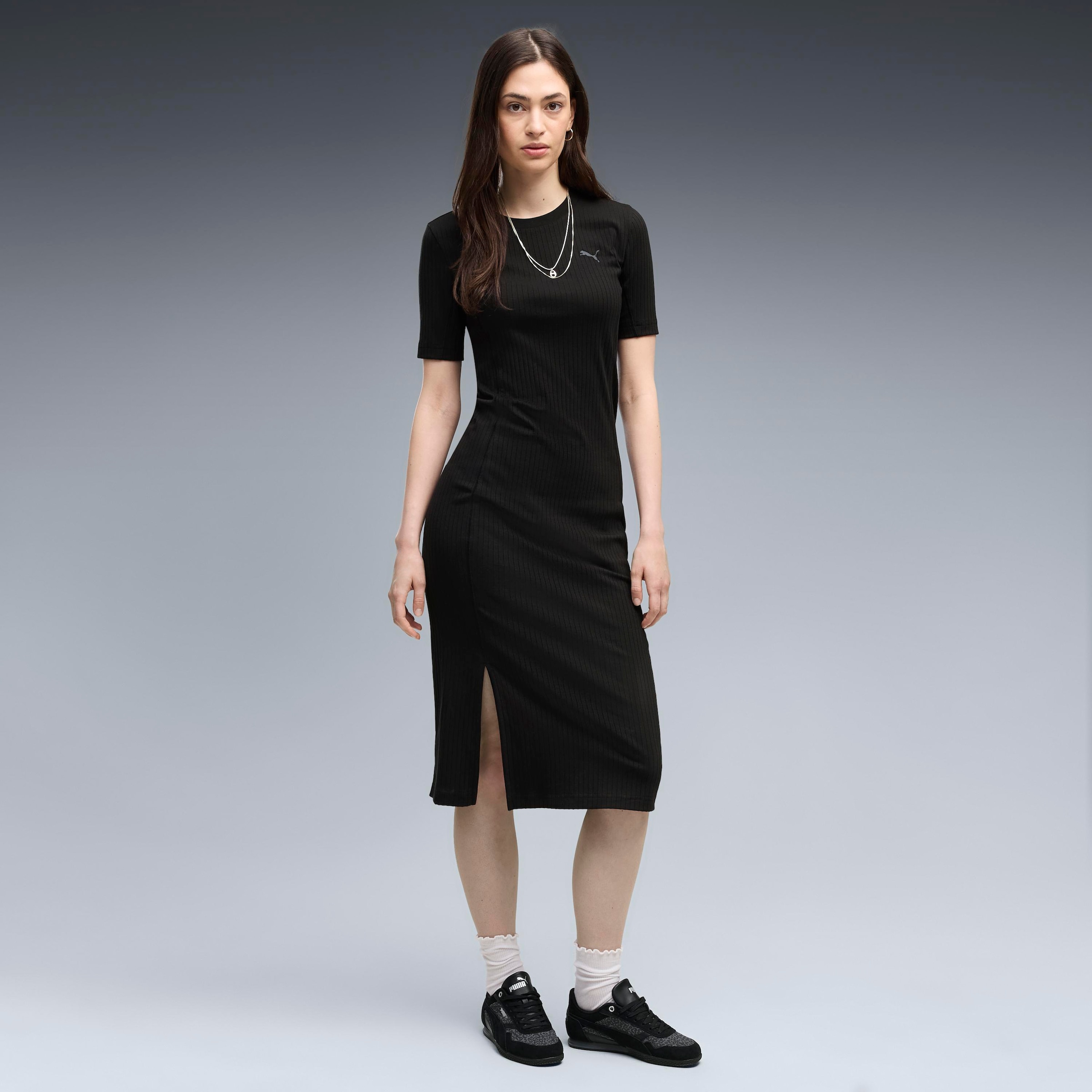 PUMA Jupe en sweat »HER RIB DRESS« longueur couvrant les genoux, design uni, coupe sportive