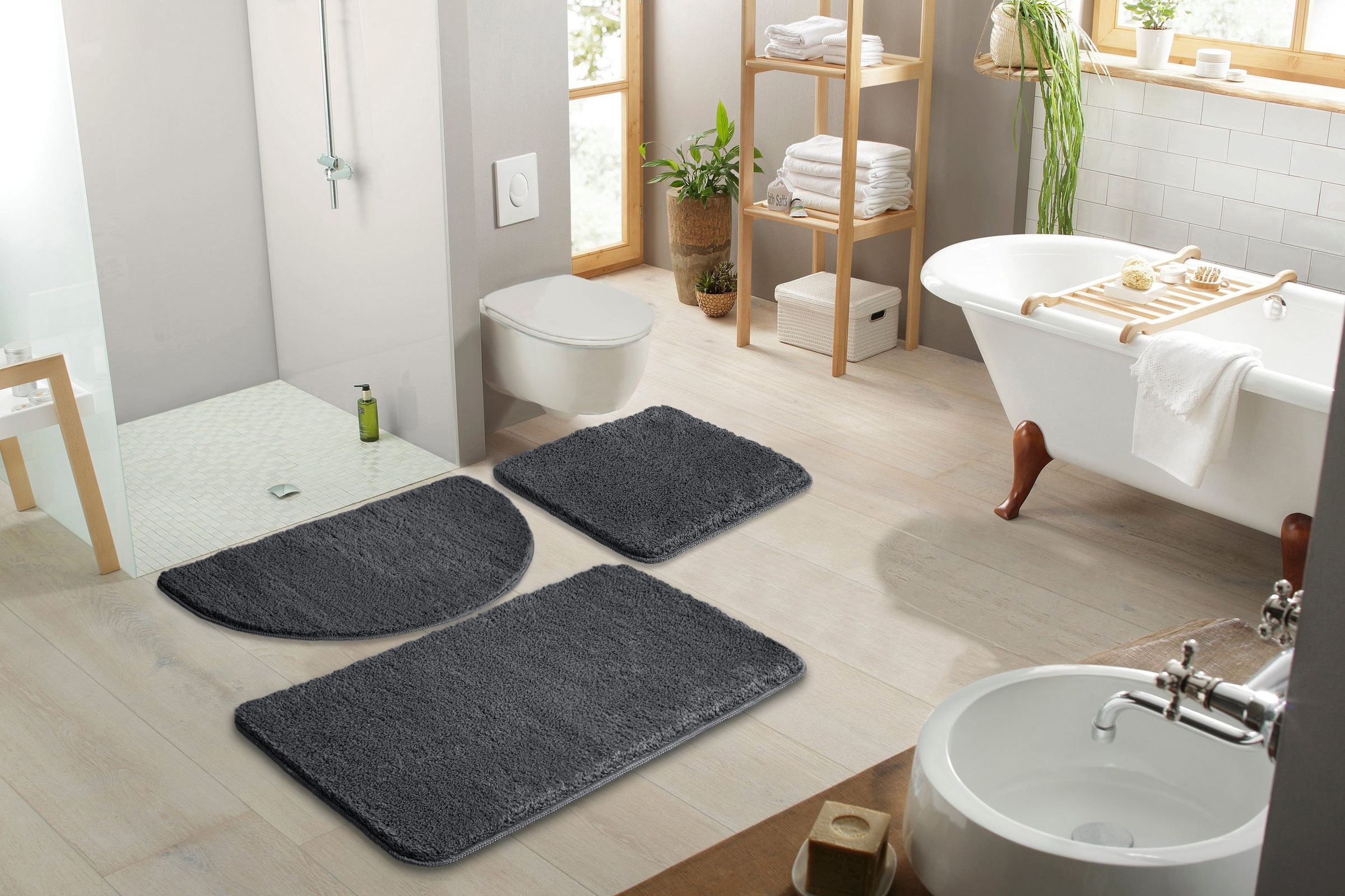 my home Badematte »Inga, Badezimmer Teppich, Badvorleger«, rutschhemmend beschichtet, schnell trocknend-strapazierfähig-fussbodenheizungsgeeignet, Badteppich, unifarben, weich, als halbrund und rechteckig erhältlich