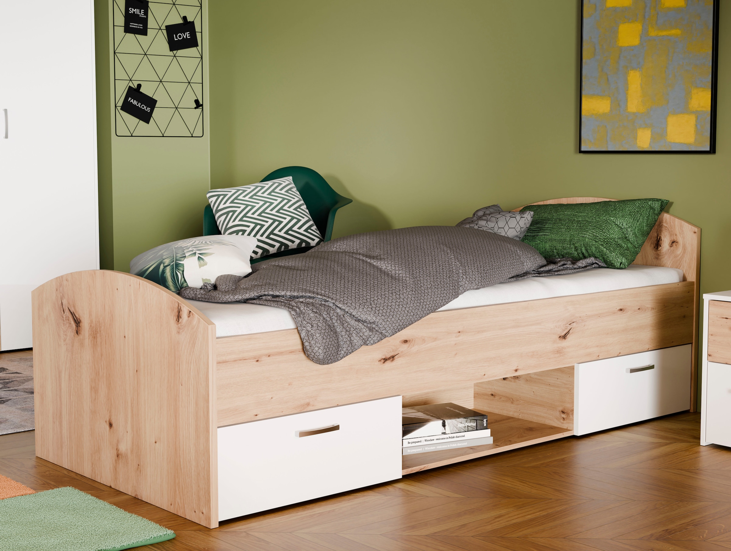 FORTE Stauraumbett »Culgoa« Jugendbett, Stauraum, Schubkasten, modernes Dekor, pflegeleicht