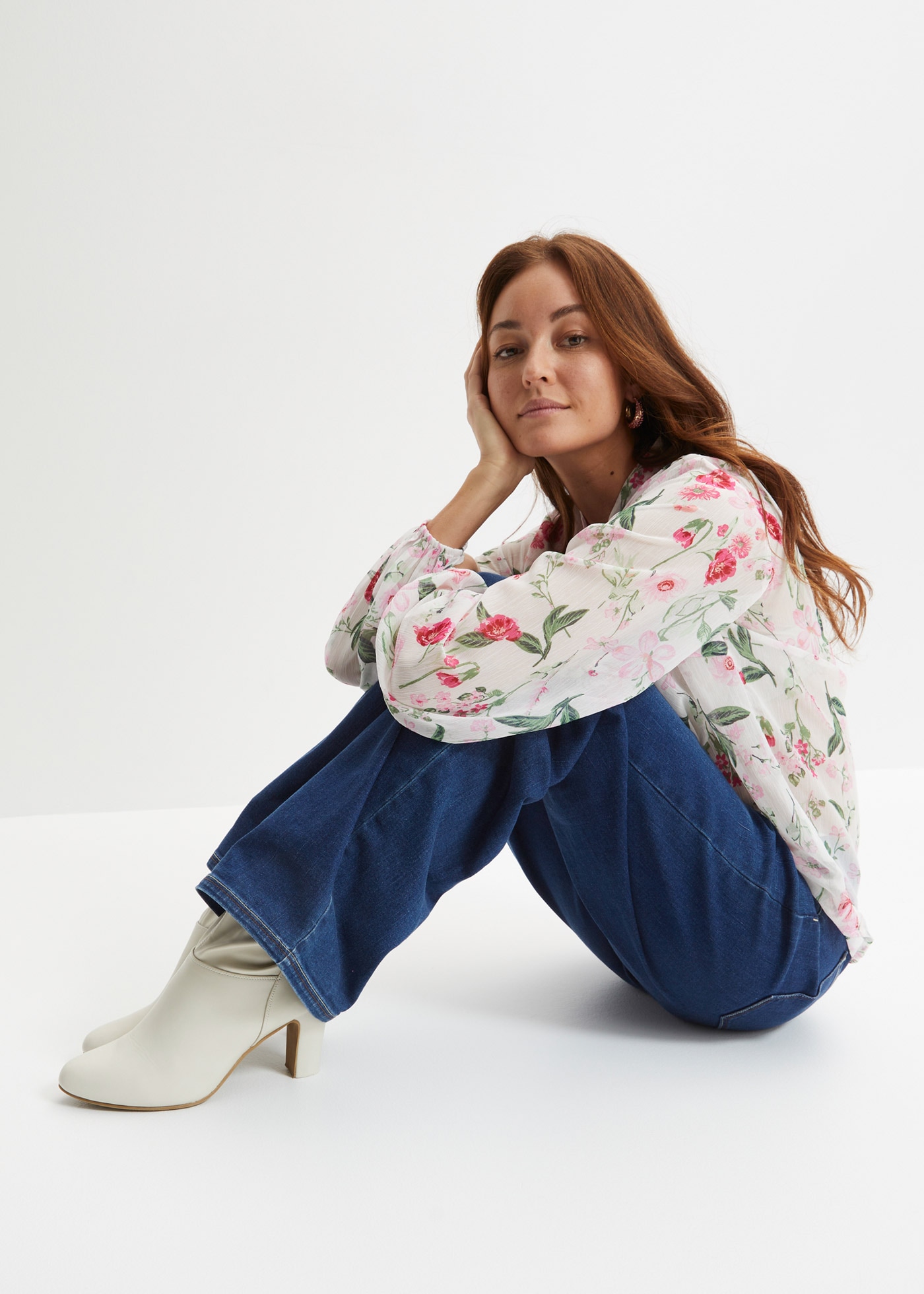 bonprix Chiffonbluse Loose Fit, für festliche Anlässe, mit langem Arm