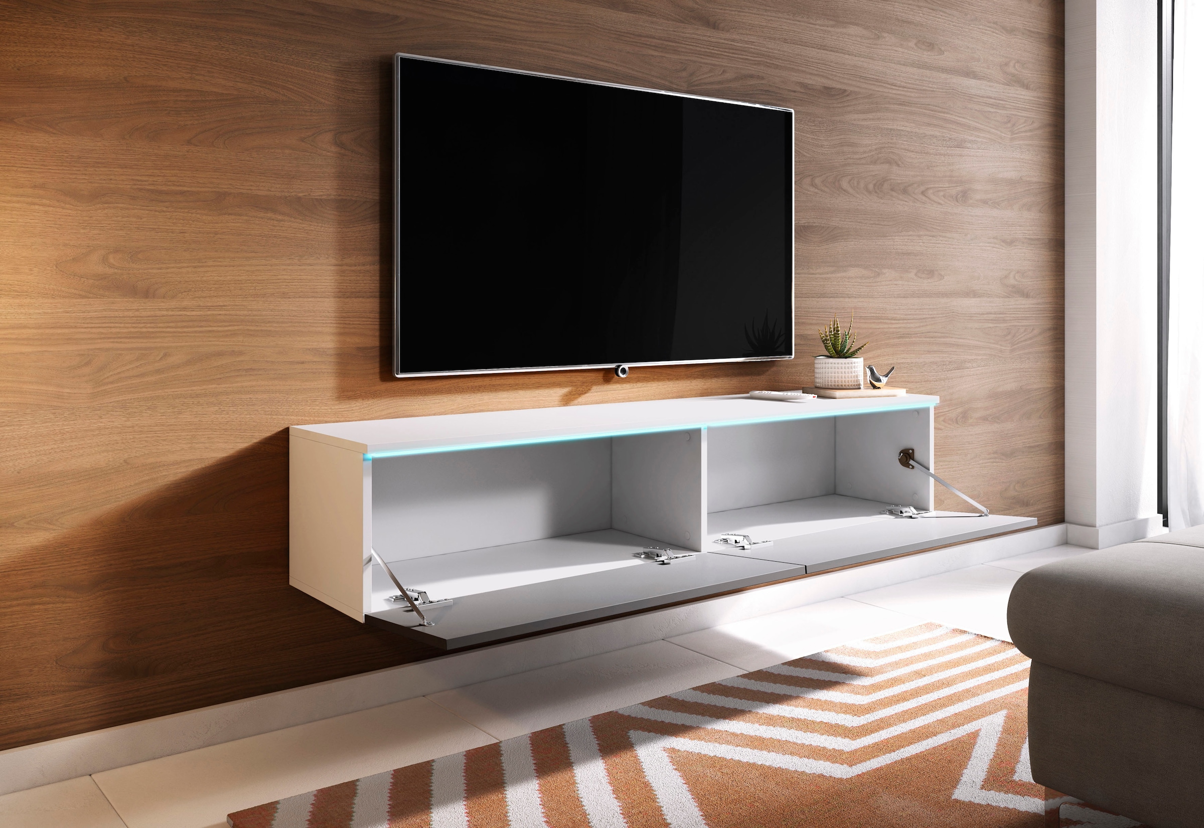 Home affaire Table basse »LOWBOARD D, wahlweise mit oder ohne Beleuchtung« meuble TV moderne sans poignées, avec beaucoup de rangement, debout et suspendu