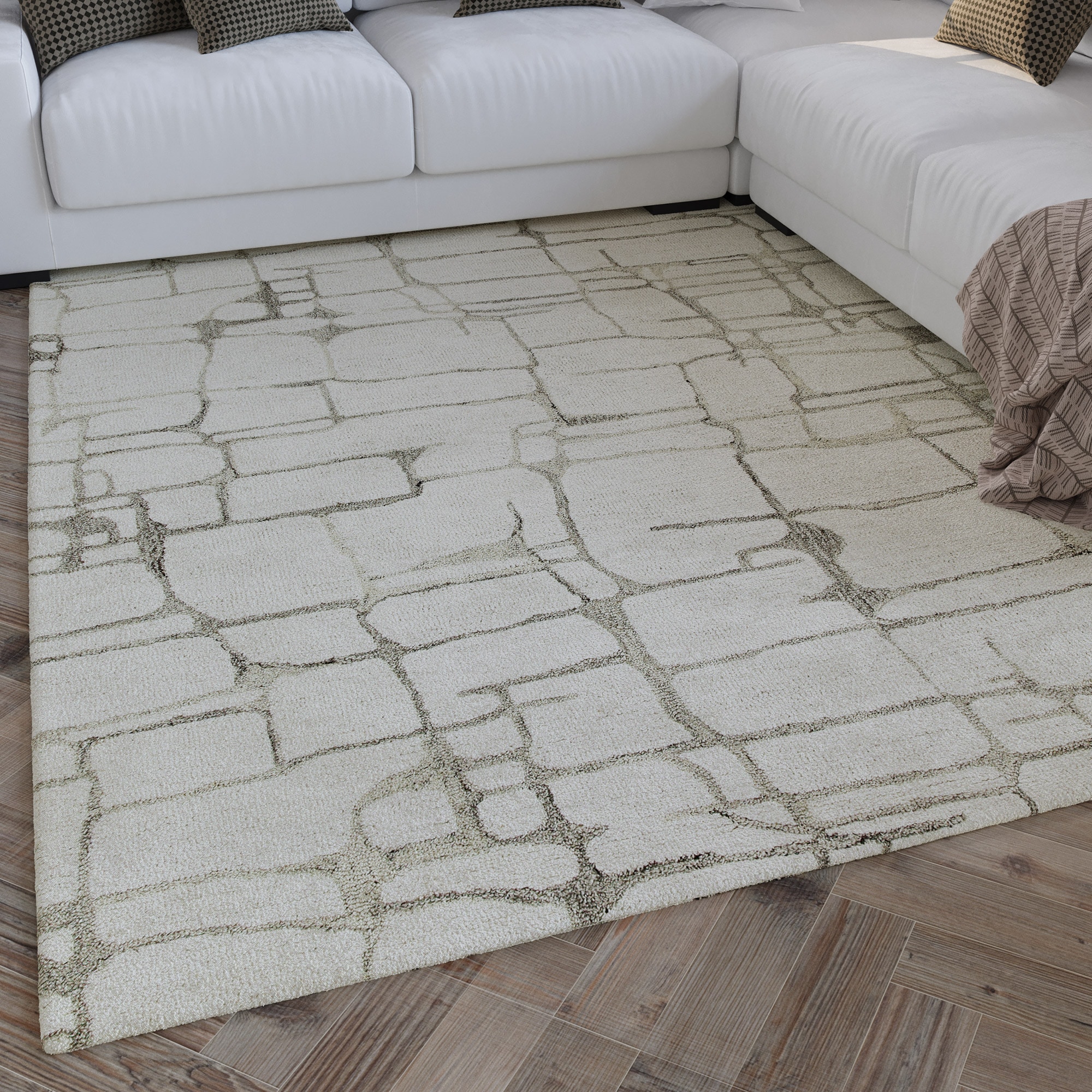 Image of Wecon home Wollteppich "Hamptons TWELVE" rechteckig 10 mm Höhe Läufer, Schurwolle, Kurzflor, Wohnzimmer, elegant, geometrisch