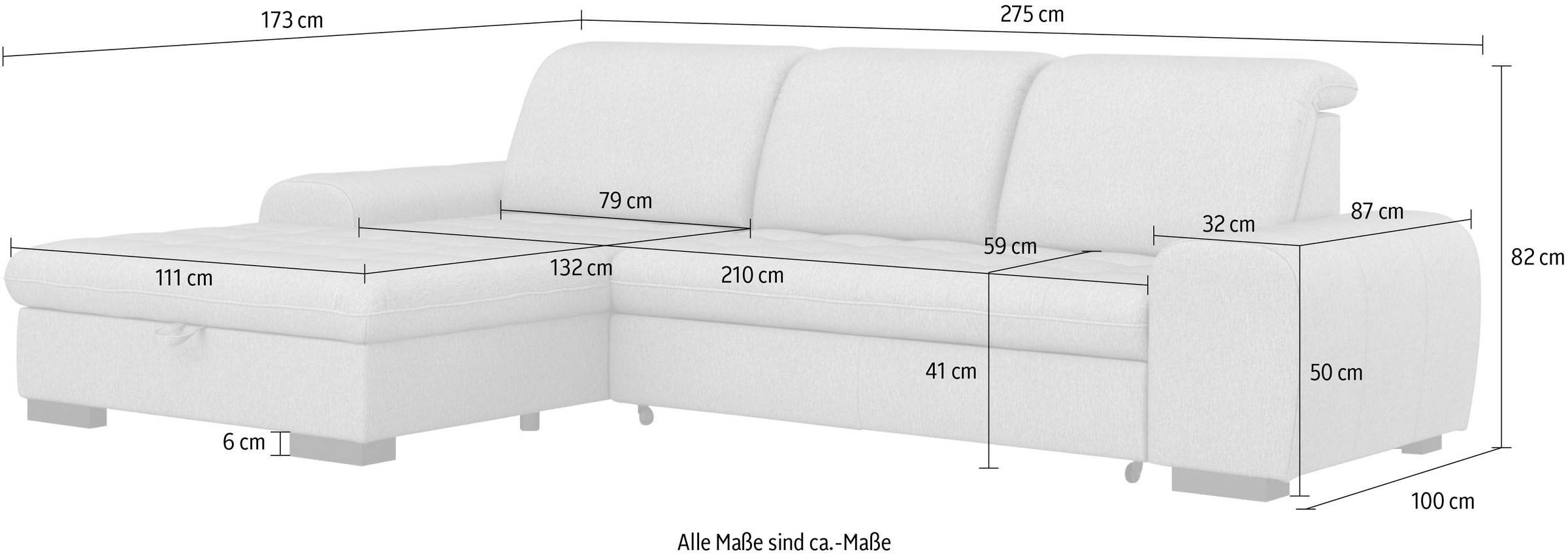 sit&more Ecksofa »Luxor L-Form«, wahlweise mit Bettfunktion, Bettkasten und Kopfteilverstellung