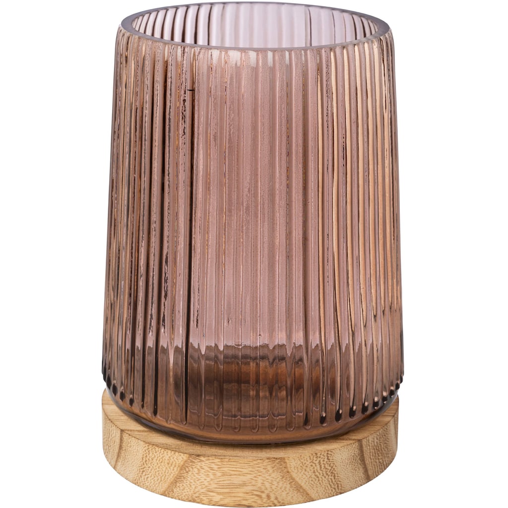 Creativ home Windlicht »TRIEST«, (Set, 2 St.), Kerzenhalter aus Glas, mit Holzfuss
