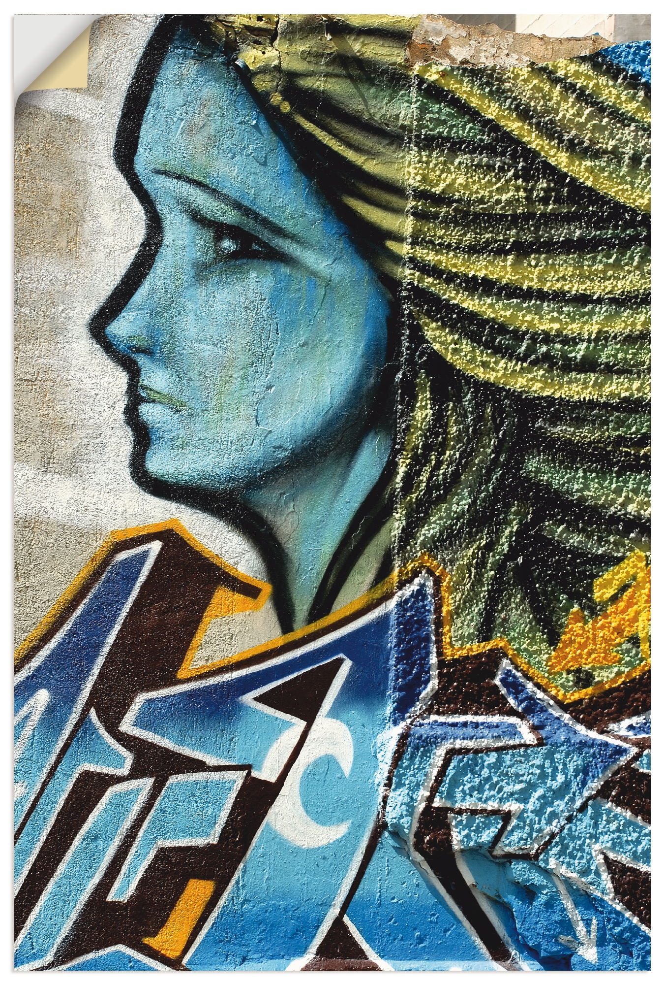 Image of Artland Wandbild »Graffiti - Frau in Blau«, klassische Fantasie, (1 St.), in vielen Grössen & Produktarten - Alubild / Outdoorbild für den Aussenbereich, Leinwandbild, Poster, Wandaufkleber / Wandtattoo auch für Badezimmer geeignet bei Ackermann Versand S