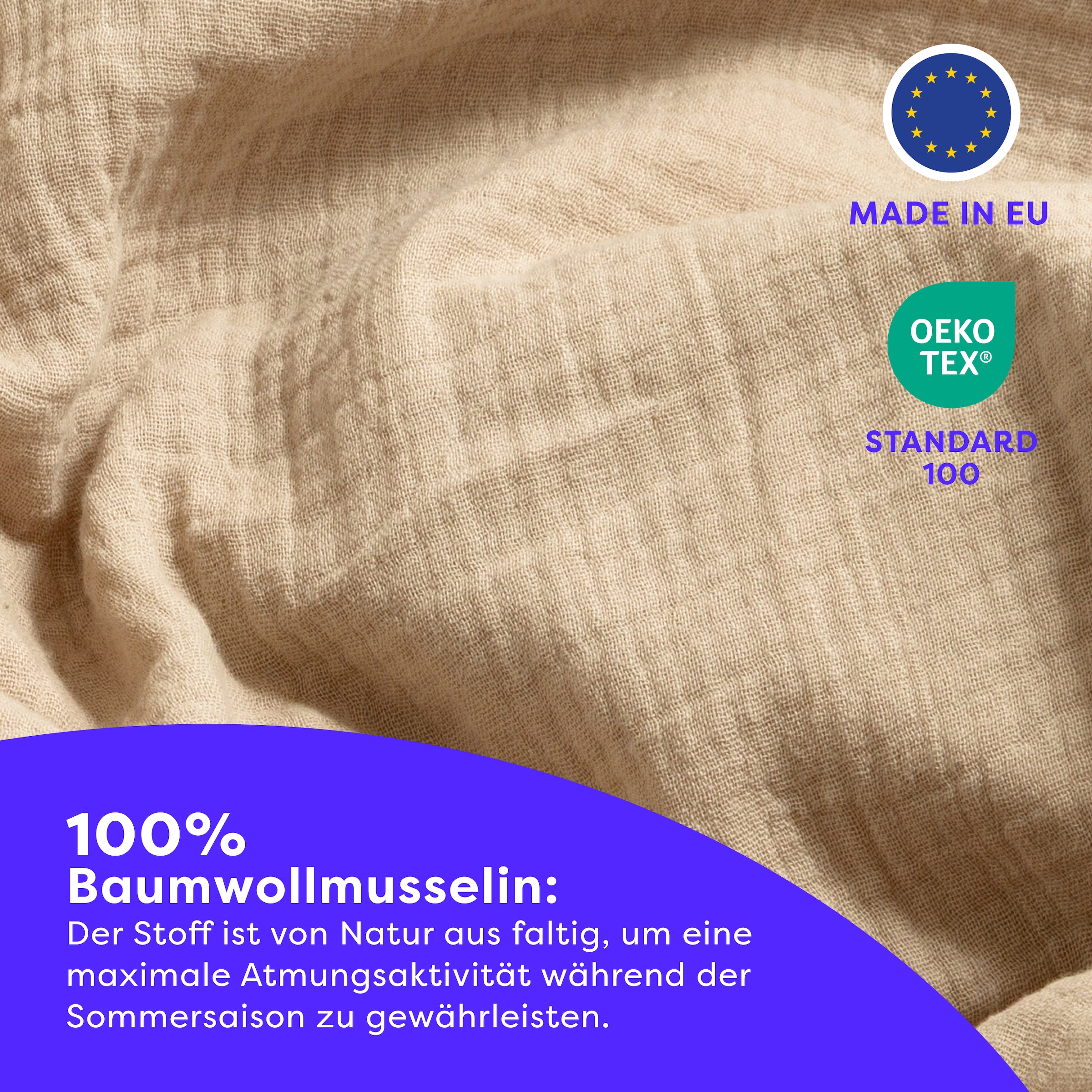 Wolkenfeld Bettwäsche »Wolkenfeld Premium Musselin mit Reissverschluss« 2 tlg. tlg. aus 100% Baumwolle – Atmungsaktiv & Weich – inkl. Kissenbezug 80x80
