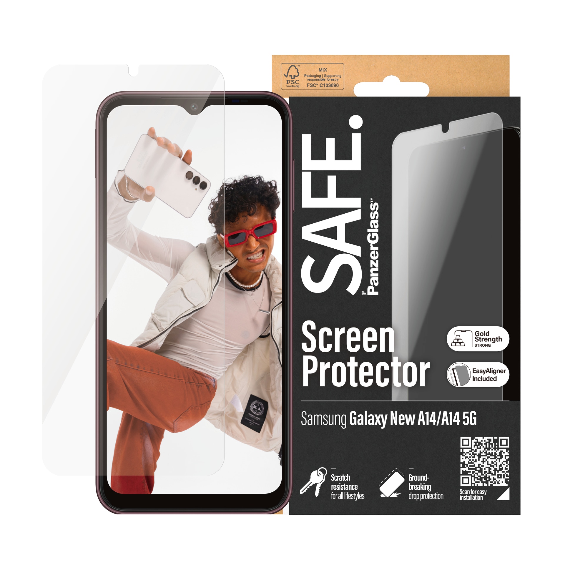 SAFE by PanzerGlass Displayschutzglas »Screen Protector für Samsung A14, A14 5G, UWF«, für Samsung Galaxy A14-Samsung Galaxy A14 5G