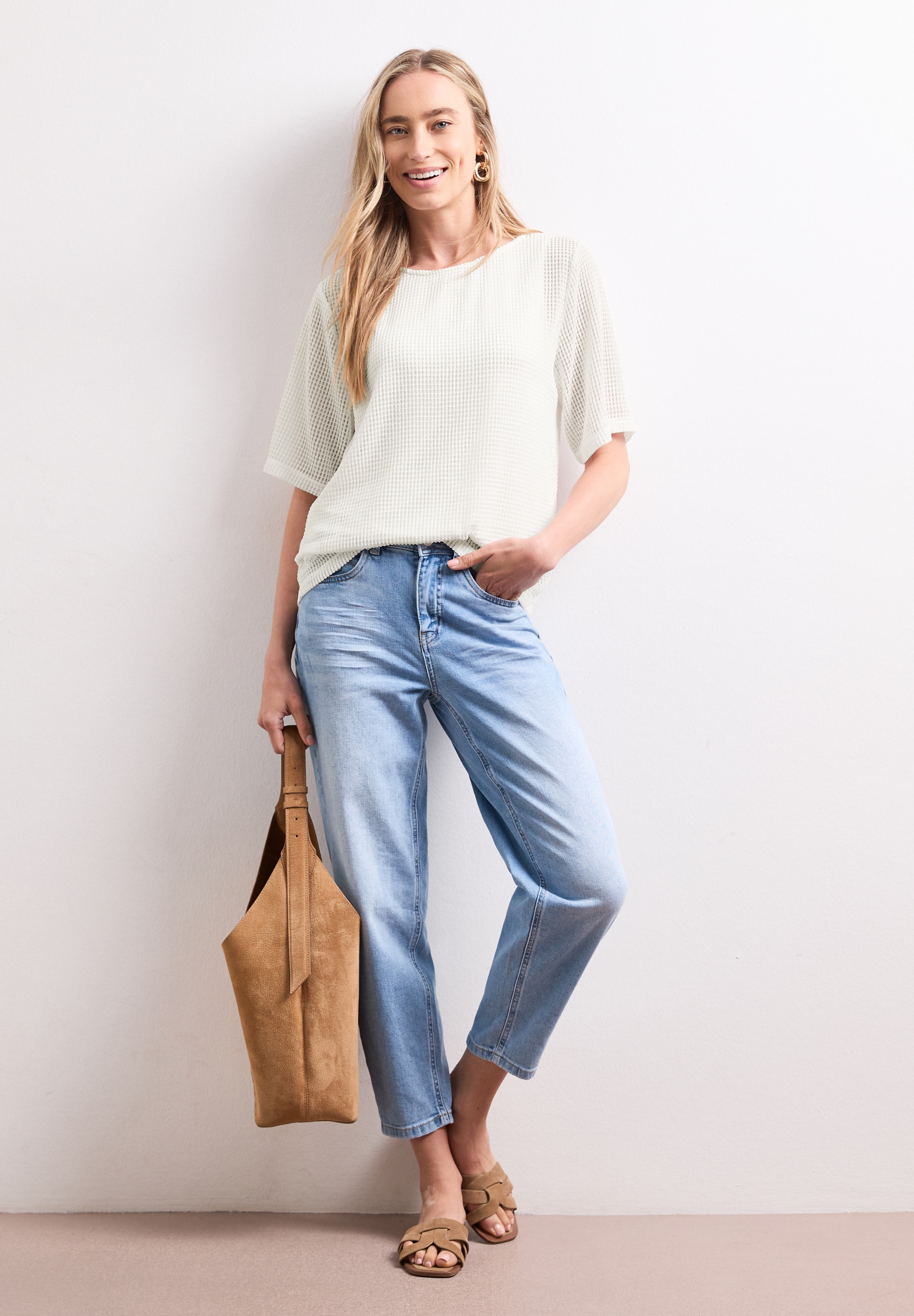 STREET ONE T-shirt 2 en 1 Sommershirt aus Mesh mit U-Boot-Ausschnitt
