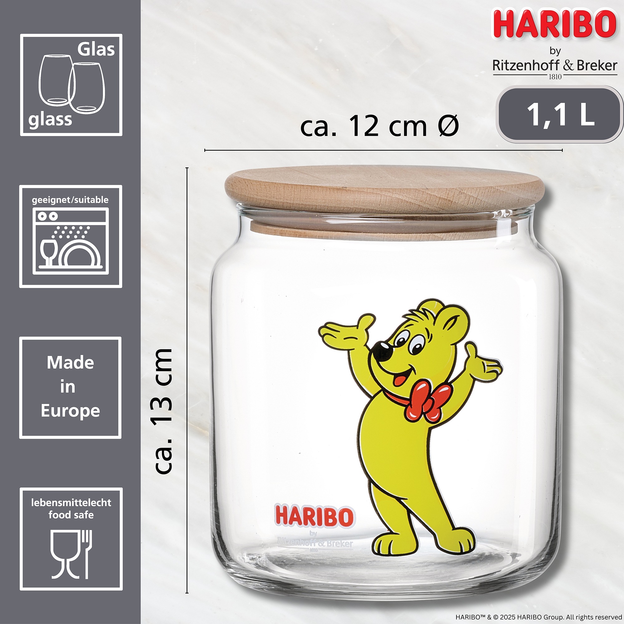 Ritzenhoff & Breker Vorratsglas »HARIBO Hands Up, 1,1 Liter« 1 Stk. tlg. Masse: 12 x 12 x 13 cm