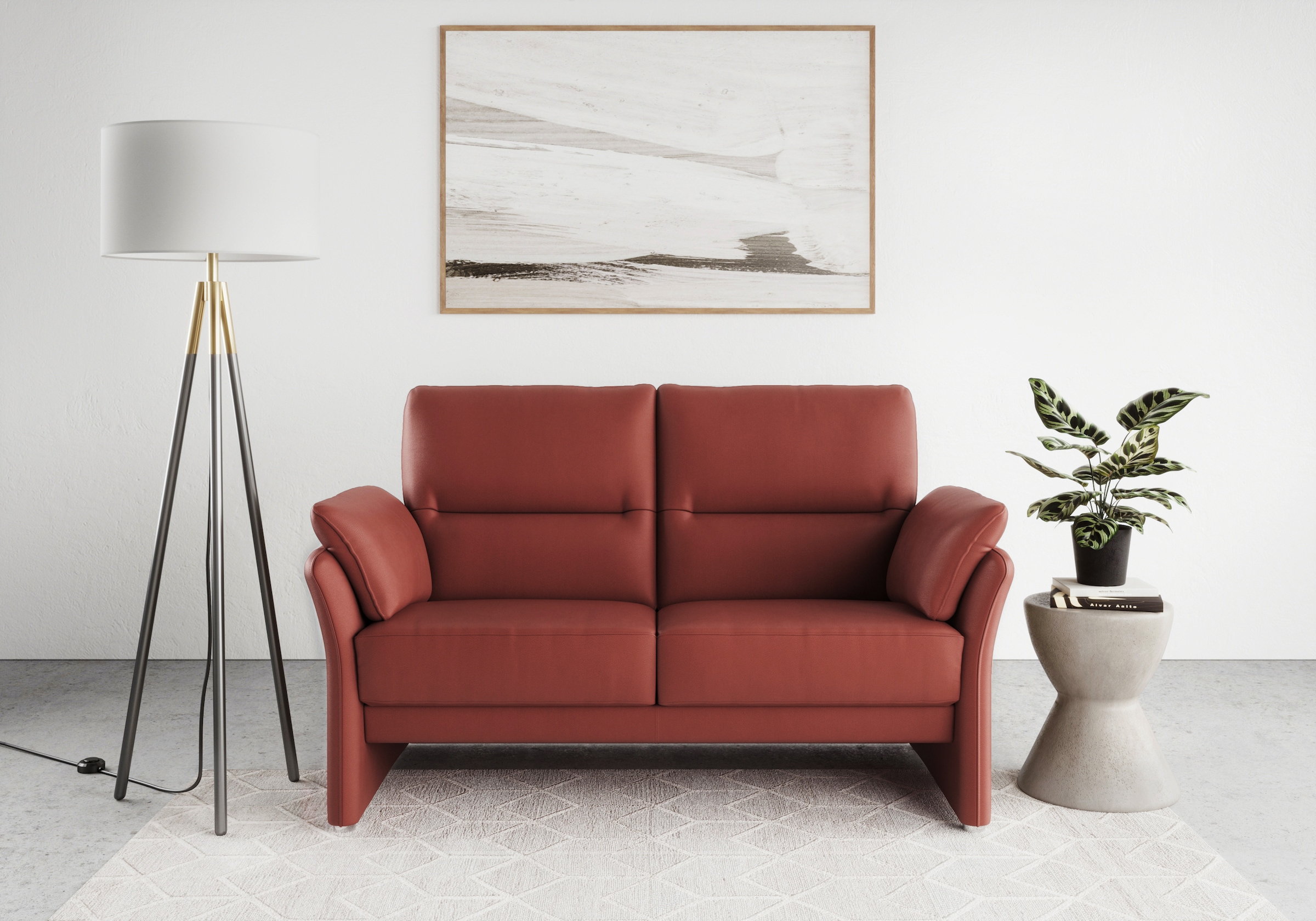 Image of DOMO collection 2-Sitzer "Pina, schmale Armlehnen, mit Federkern, kompakt & elegant" Hoher Sitzkomfort, Luxus-Microfaser Lederoptik, rot, Breite 159 cm