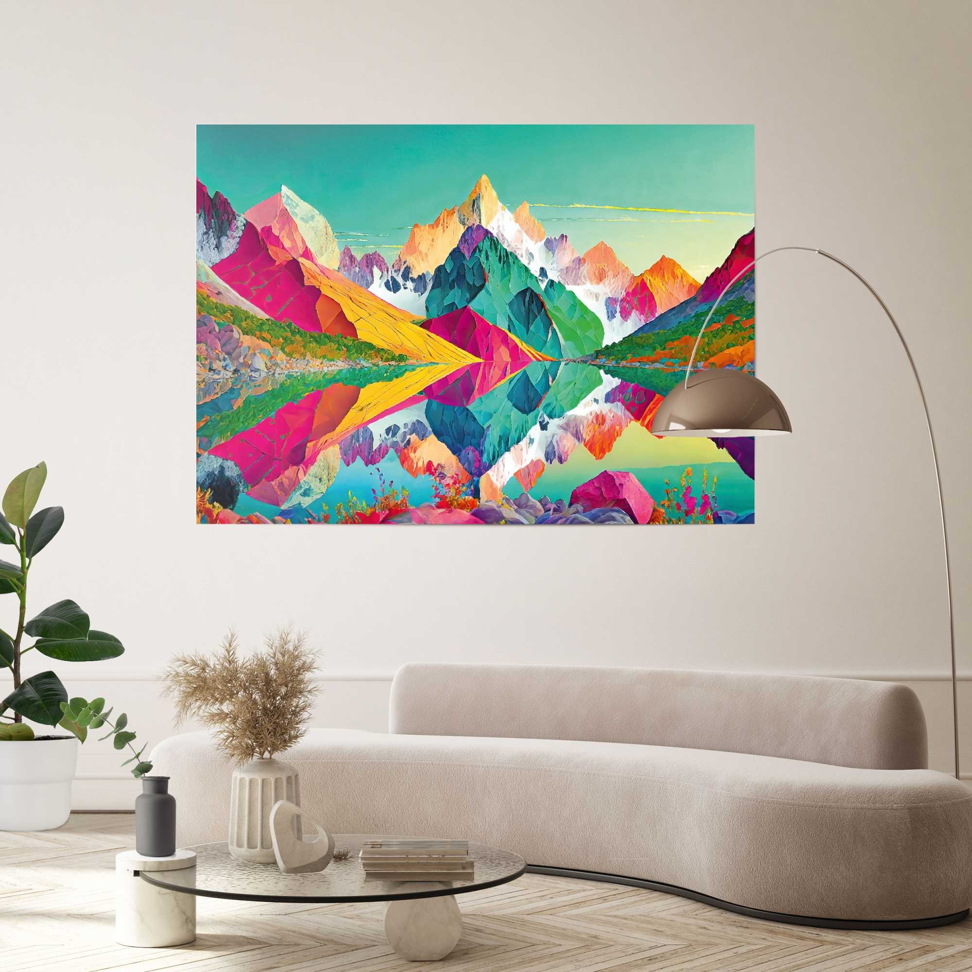 Image of Reinders Poster "Farbige Berge" Natur 1 Stk. tlg. Wohnzimmer - Mehrfarbig - Papier - Berge - 140x100 cm
