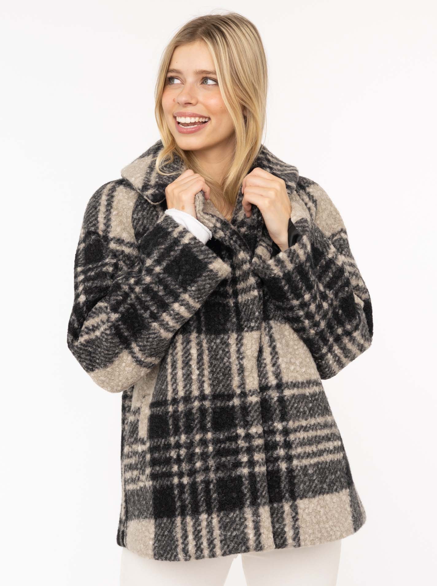 Image of Zwillingsherz Winterjacke ""Karo"" ohne Kapuze Reverskragen, Karo-Muster, wärmend
