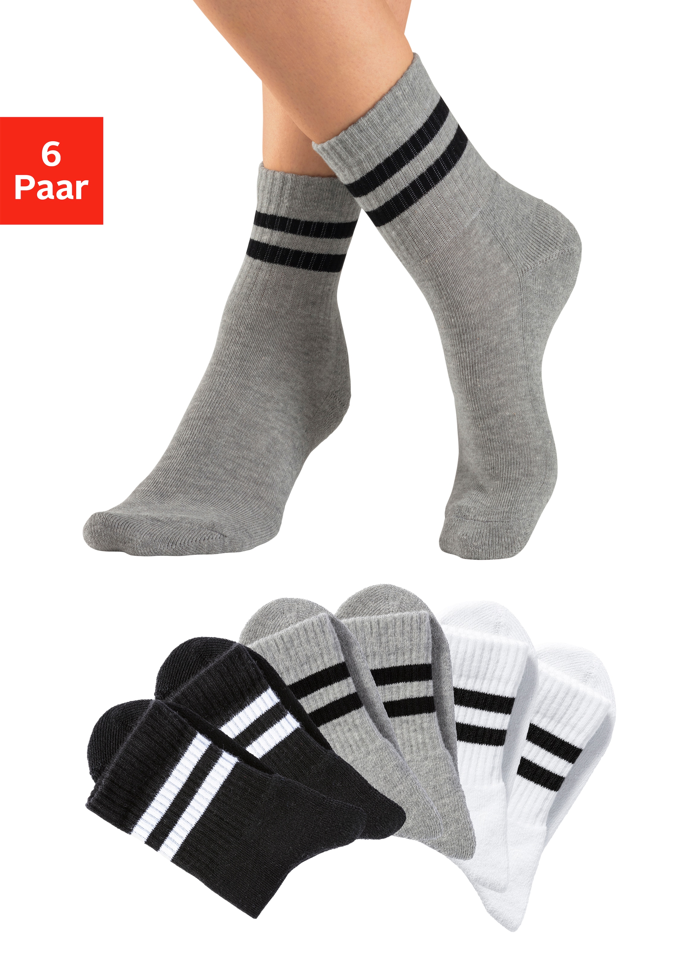 Image of H.I.S Sportsocken Packung, 6 Stk. tlg. klassische Tennissocken mit Streifen