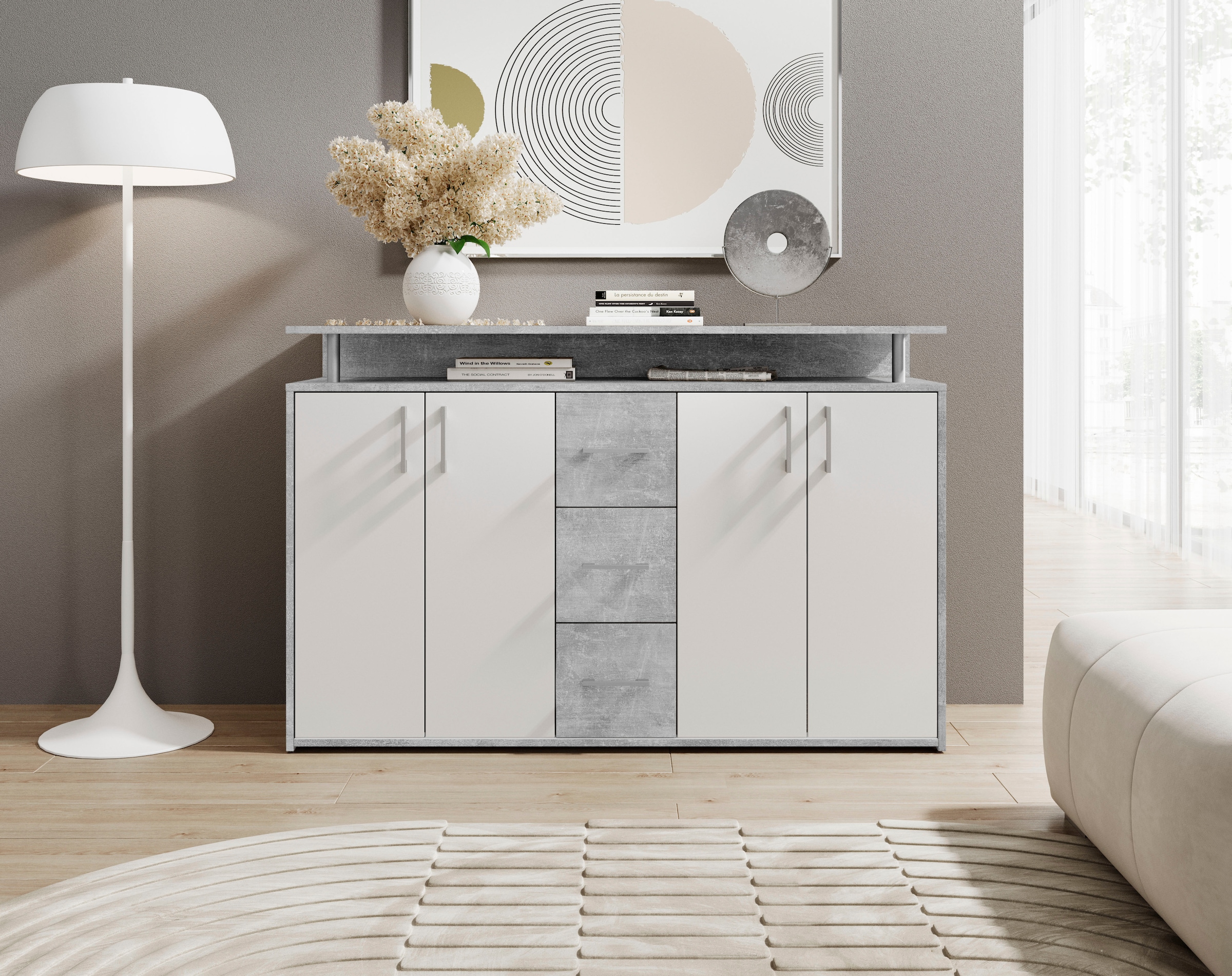 Image of HBZ Sideboard "Drivno Sideboard, B/H/T 139x90x34 cm" Breite 139cm, Kugelauszug, Einlegeböden verstellbar, 3 Schubkästen