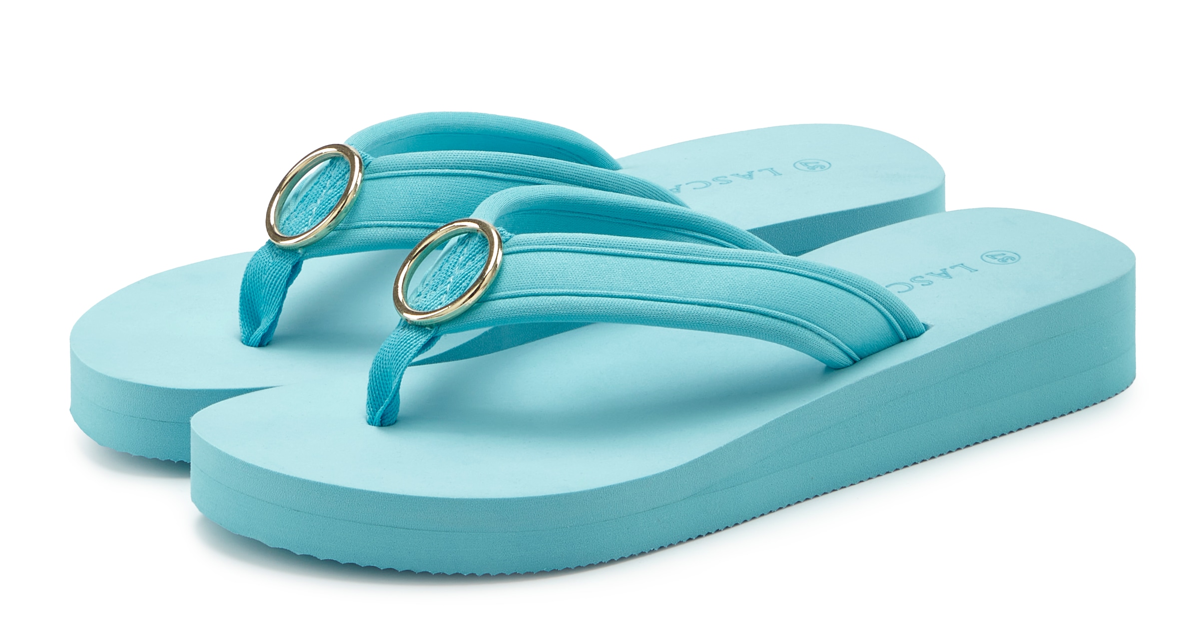 LASCANA Badezehentrenner »Sandale, Badeschuh, Pantolette, Badelatsche, Flip Flop, Sommerschuh,«  Zehentrenner mit Ringapplikation "Italy" VEGAN