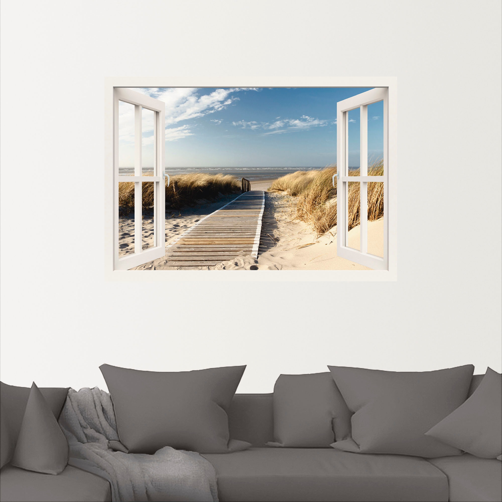 Artland Wandbild »Fensterblick Nordseestrand auf Langeoog«, Fensterblick, (1 St.), als Leinwandbild, Poster, Wandaufkleber in verschied. Grössen