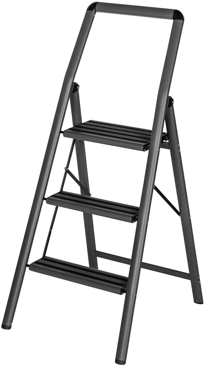 Image of WENKO Trittleiter "Modell Alu-Compact, Klapptritt" 1 Stk. tlg. leichte, mit Anti-Rutsch-Füssen zusammenklappbare Leiter