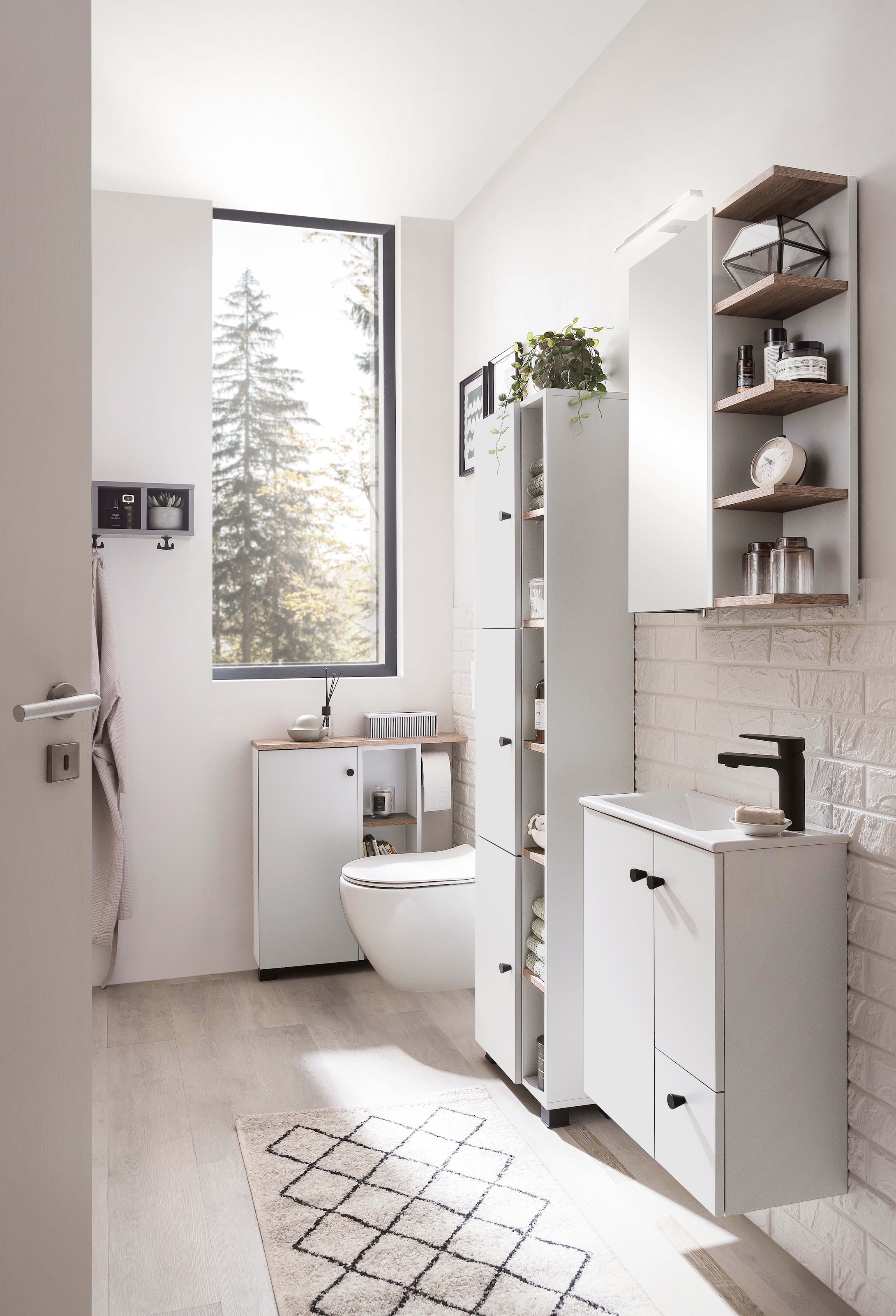 welltime Mehrzweckschrank »Lugo, Breite 70 cm« Holzdekor mit fühlbarer Struktur, Regal beidseitig montierbar