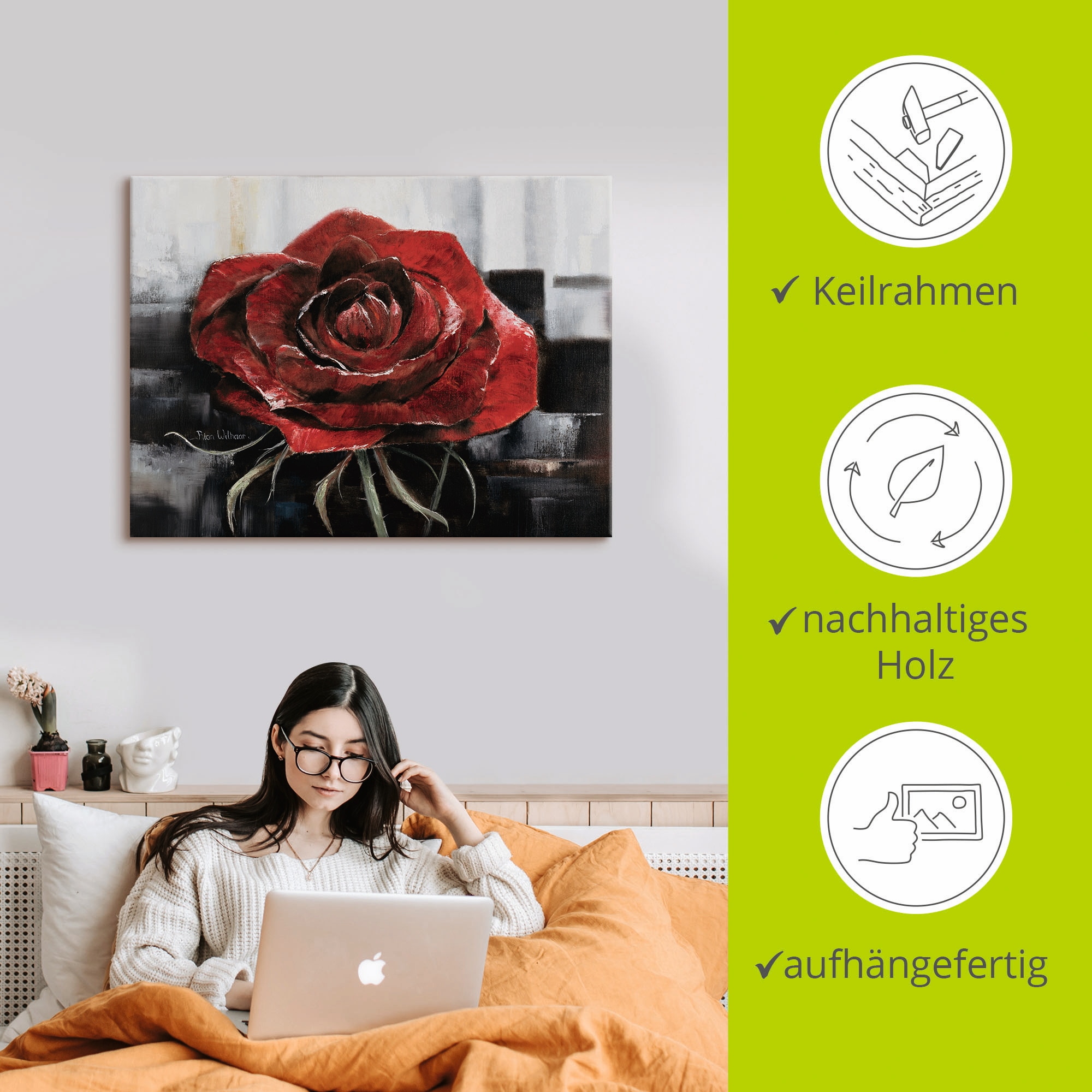 Artland Wandbild »Blühende rote Rose«, Blumen, (1 St.), als Leinwandbild, Poster, Wandaufkleber in verschied. Grössen