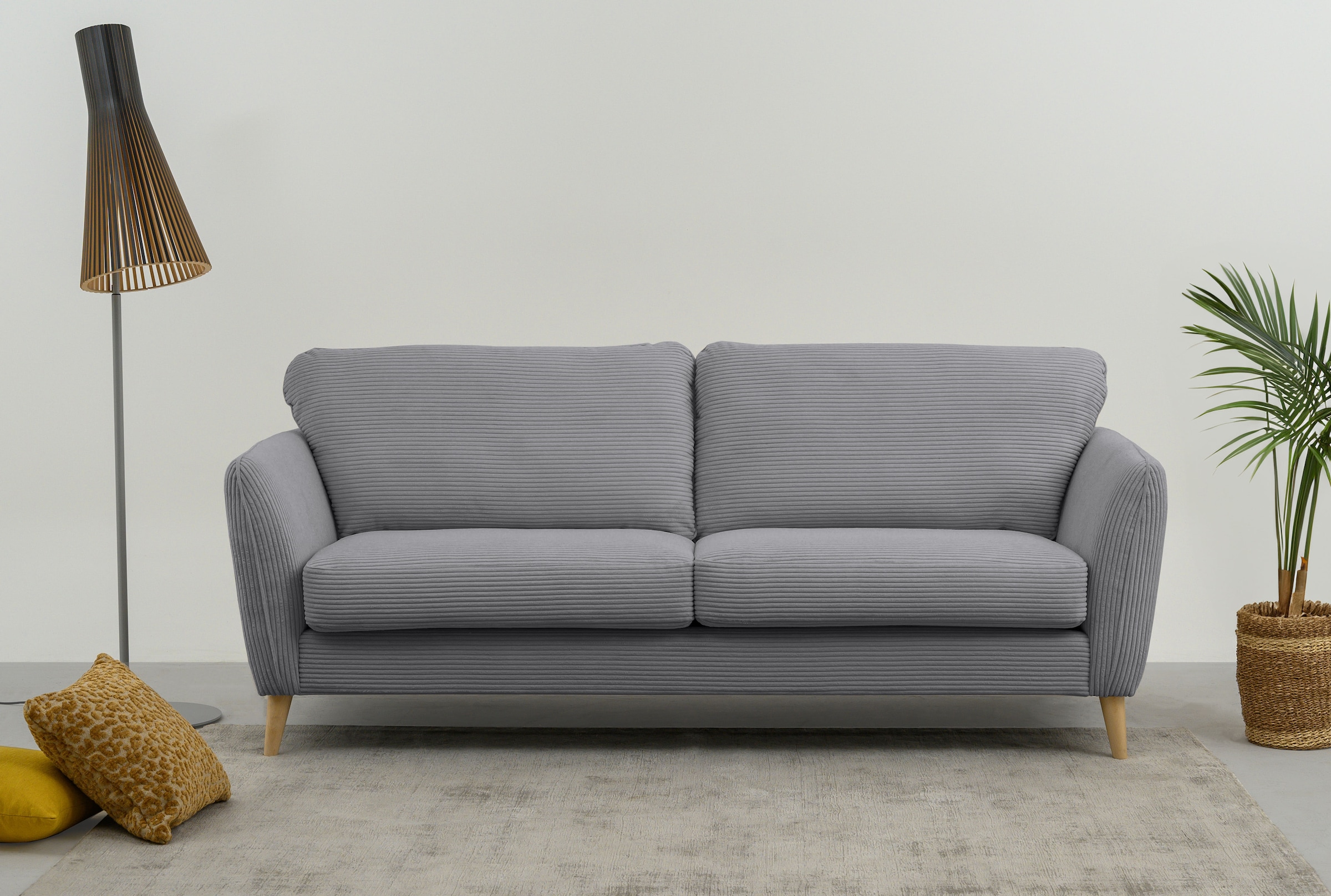 Home affaire 3-places »MARSEILLE 3er Sofa 206 cm, Cord, Flachgewebe, Struktur, Webstoff« Massivholzbeine Eiche, Landhausstil, Wellenunterfederung