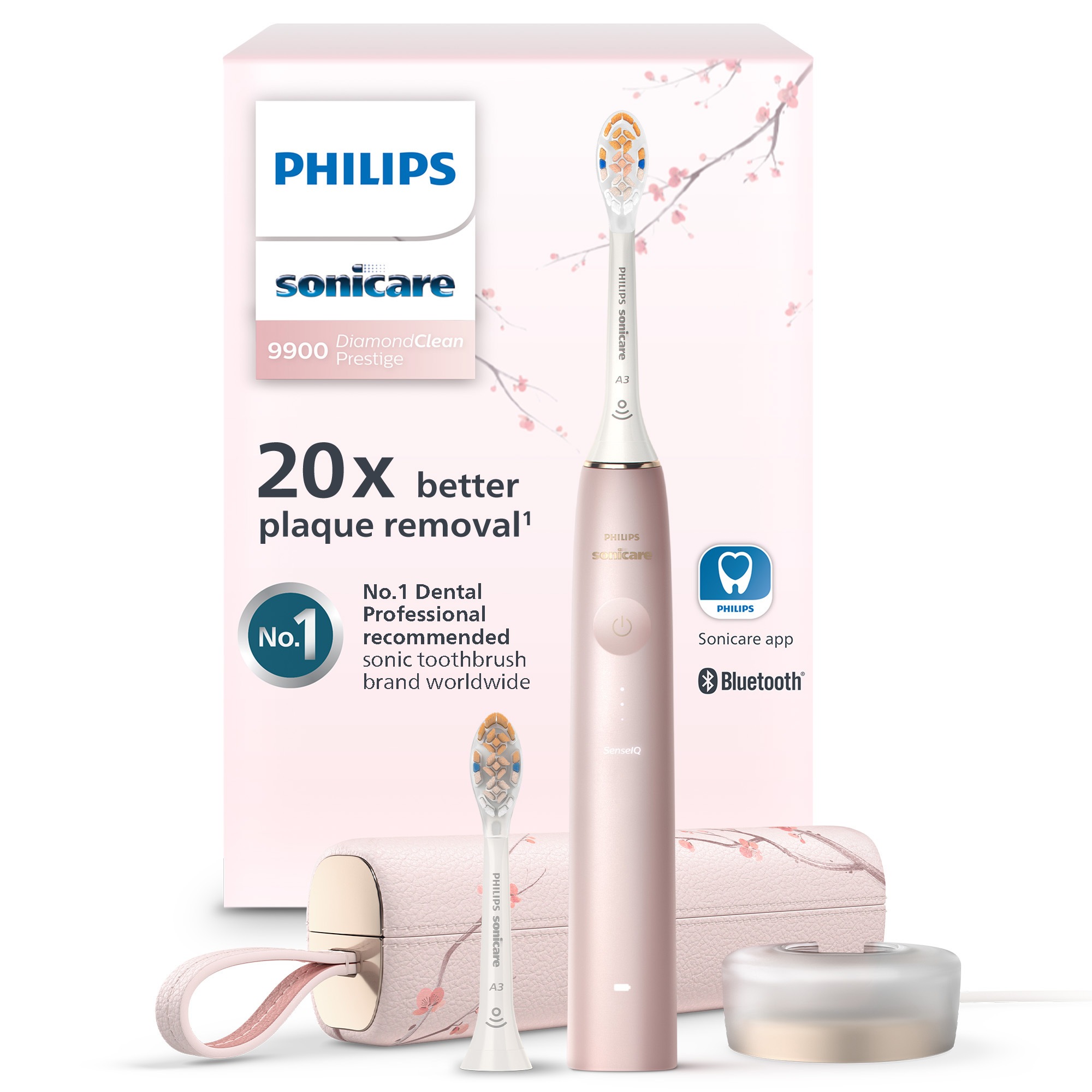 Image of Philips Sonicare Elektrische Zahnbürste "DiamondClean Prestige 9900 HX9992" 2 Stk. Aufsteckbürsten mit integriertem Drucksensor, 5 Putzprogramme, inkl. Ladeetui