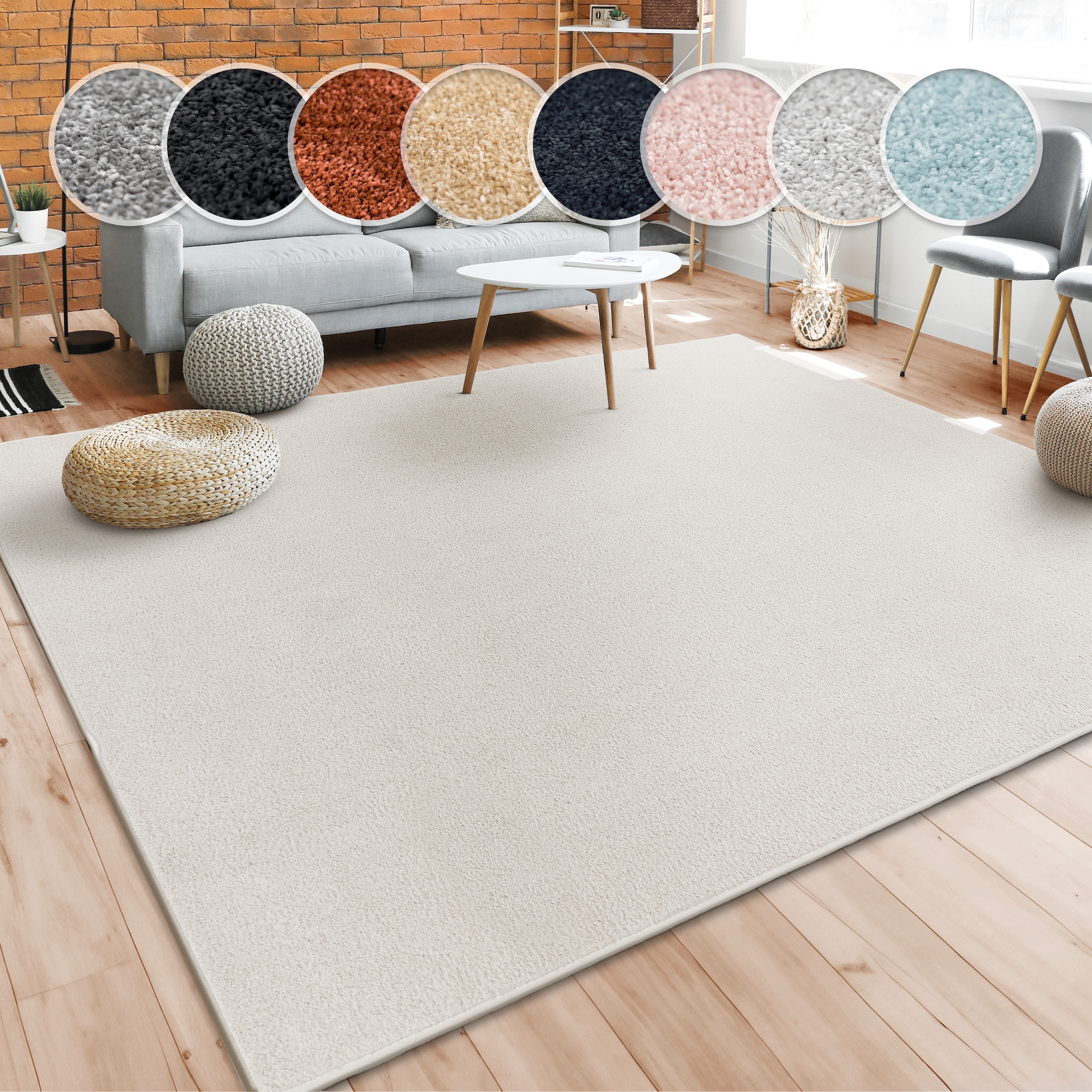 Image of Paco Home Teppich "Porto 890" rechteckig 13 mm Höhe Kurzflor, Uni-Farben, ideal im Wohnzimmer & Schlafzimmer