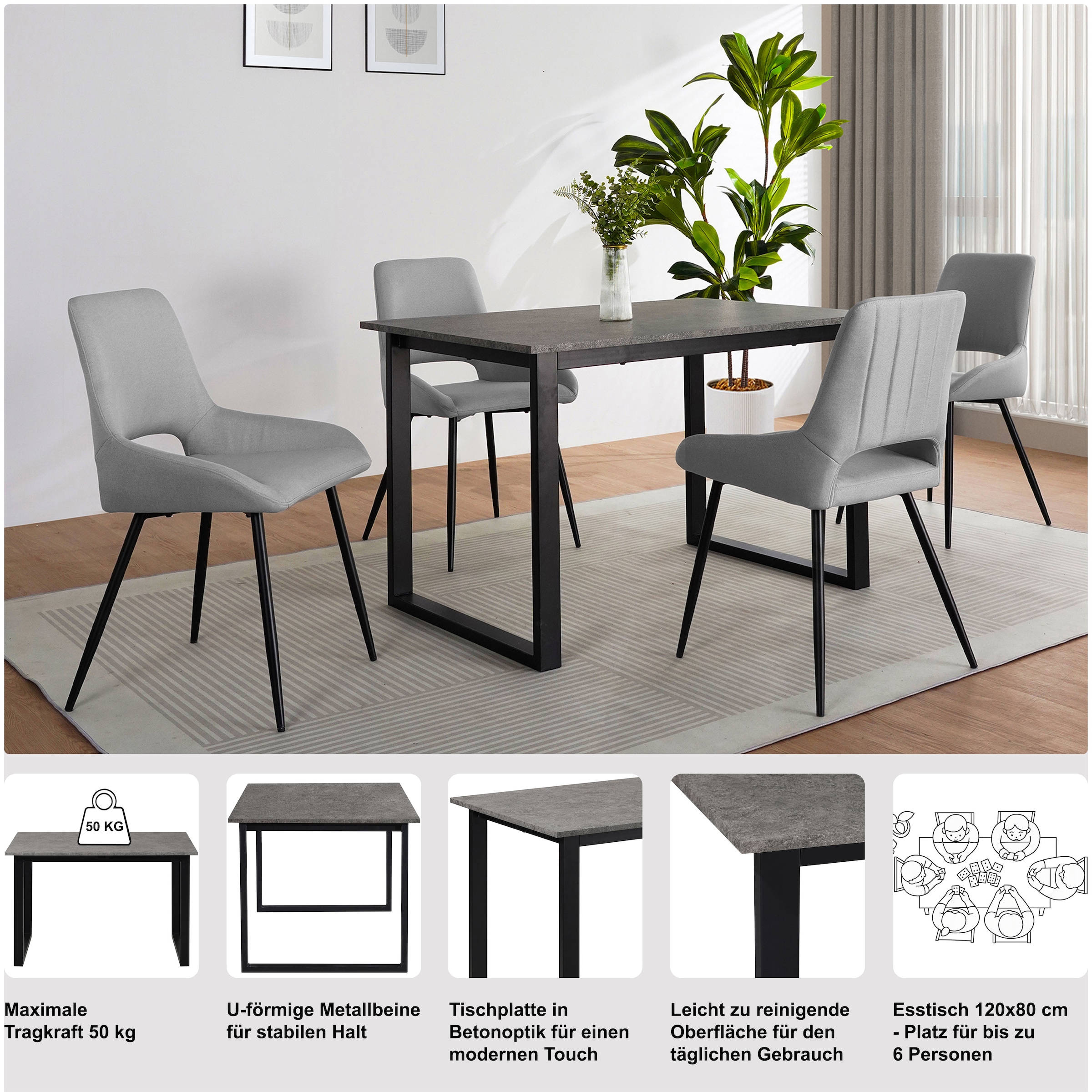 GOODproduct Table de salle à manger »Barcell« schwarzes Metallgestell, Plattenvarianten wählbar, sowie Grössen