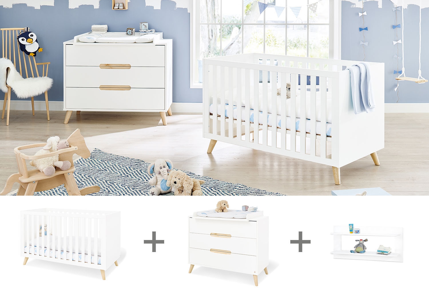 Pinolino® Babymöbel-Set »Move«, St., 3 mit Wickelkommode Kinderbett, & Wickelkommode, Kinderbett, jetzt breit; kaufen Wandregal (Spar-Set, Wandregal)