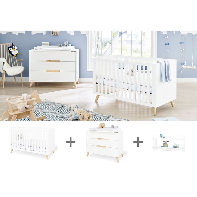 Pinolino® Babymöbel-Set »Move«, (Spar-Set, 3 St., Kinderbett,  Wickelkommode, Wandregal), breit; mit Kinderbett, Wickelkommode & Wandregal  jetzt kaufen