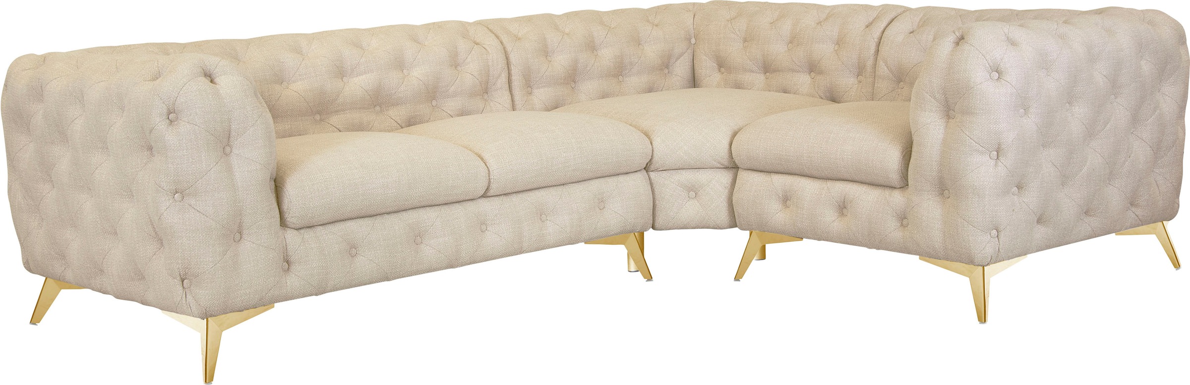 Leonique Chesterfield-Sofa »Ecksofa GLYNIS L-Form mit Wellenunterfederung, Masse B/T/H 264/204/75cm«, aufwändige Knopfheftung, moderne Chesterfield Optik, Fussfarbe wählbar