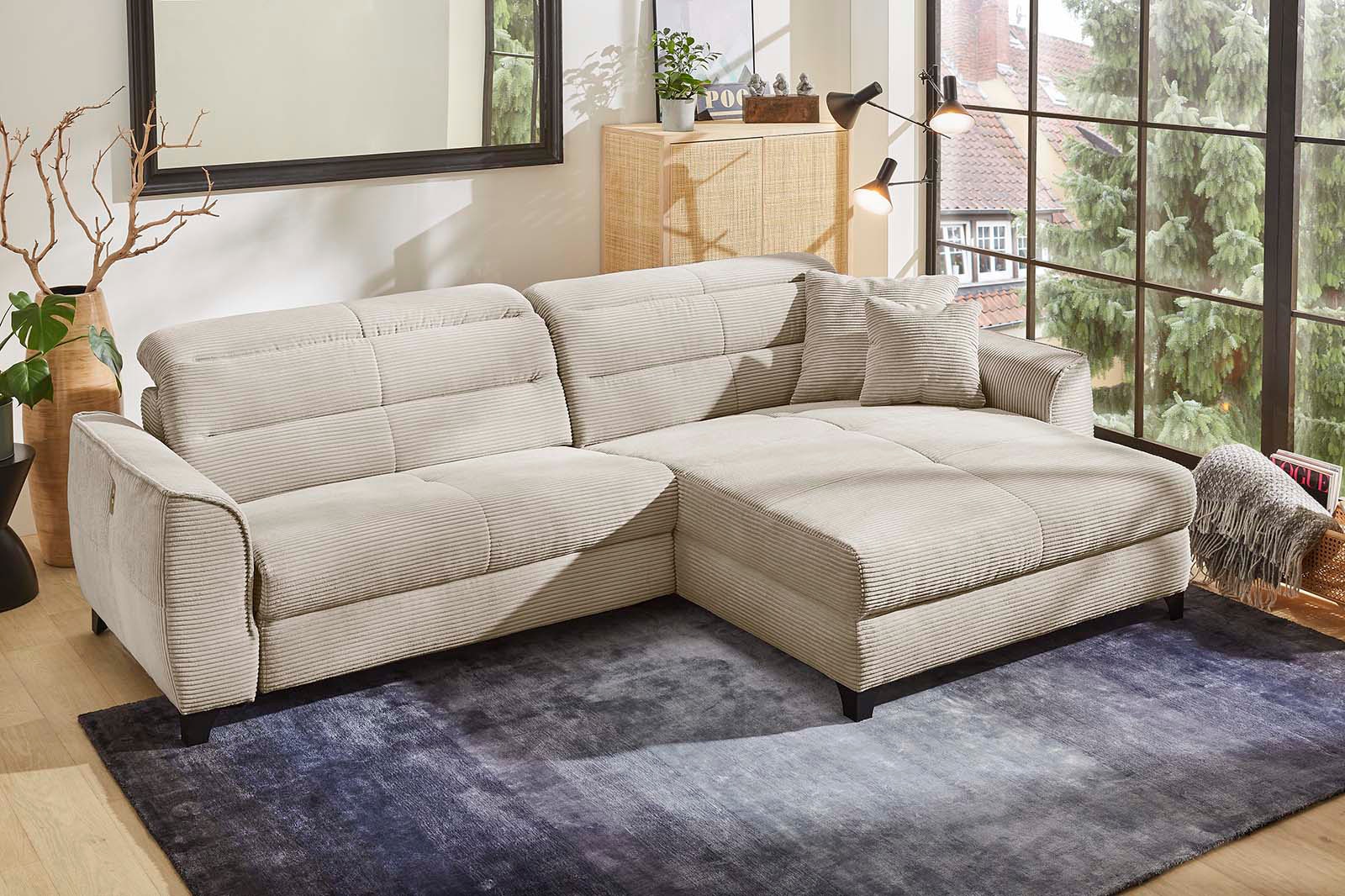 Jockenhöfer Gruppe Canapé d'angle »Double One L-Form, B: 288 cm, 2x120 cm breite, elektr. Relaxfunktionen« réglage de la tête, connexion USB & coussin décoratif