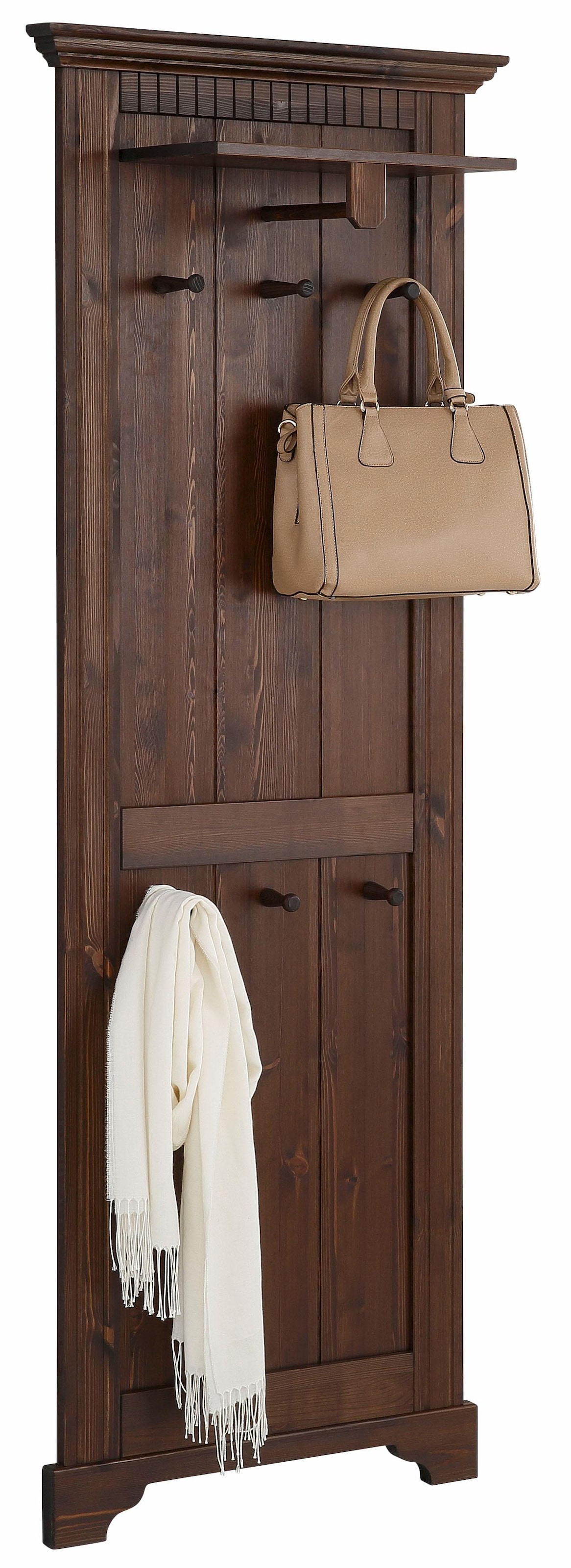 Home affaire Garderobenpaneel »Rustic«, aus massiver Kiefer, Höhe 190 cm, mit Ablage, Holzhaken