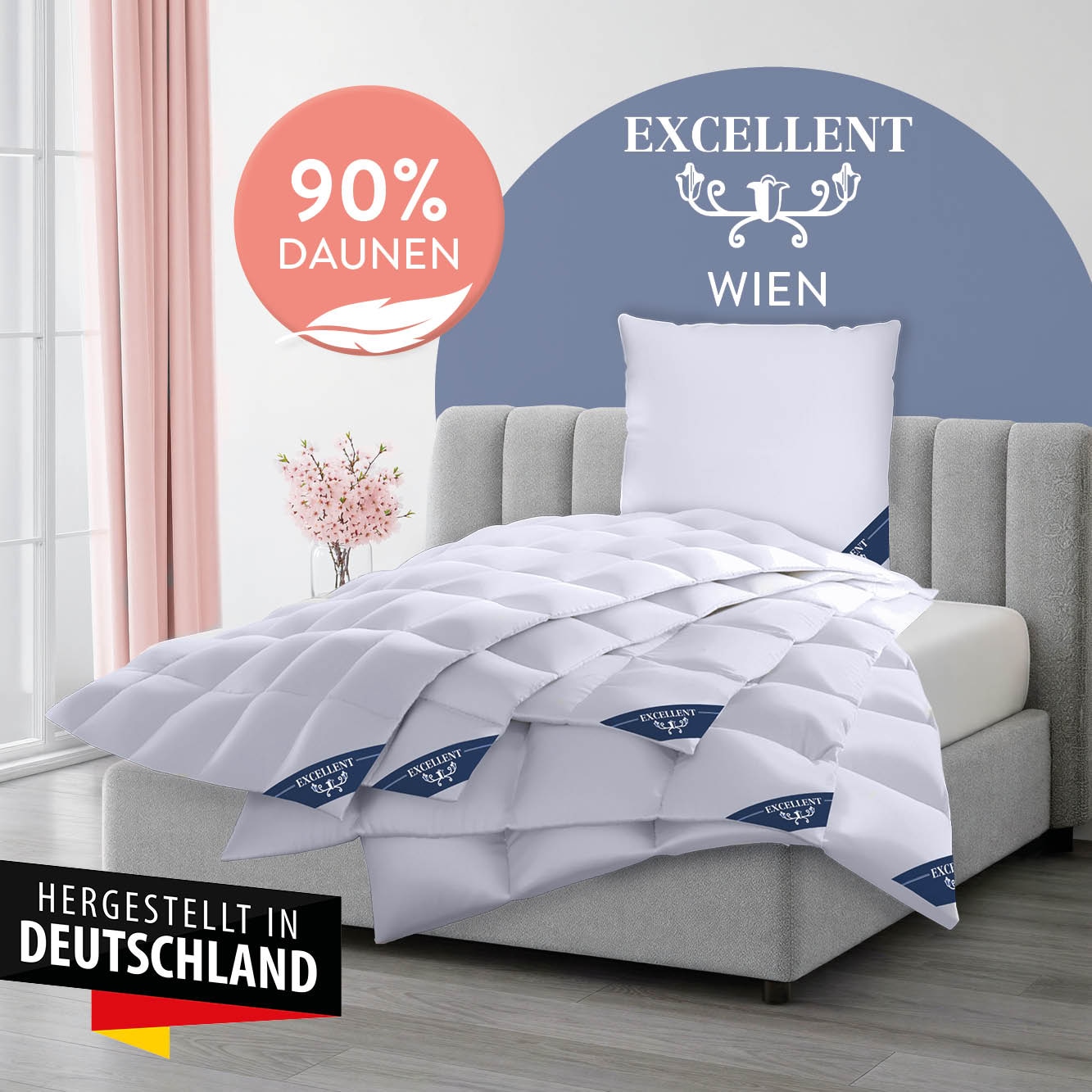 Image of Excellent Daunenbettdecke "Wien, Bettdecken für Sommer und Winter, Decke" extrawarm Füllung 90Daunen10Federn 1 Stk. tlg. Bettdecke 135x200 cm, made in Germany, allergiker geeignet (Hausstaub)