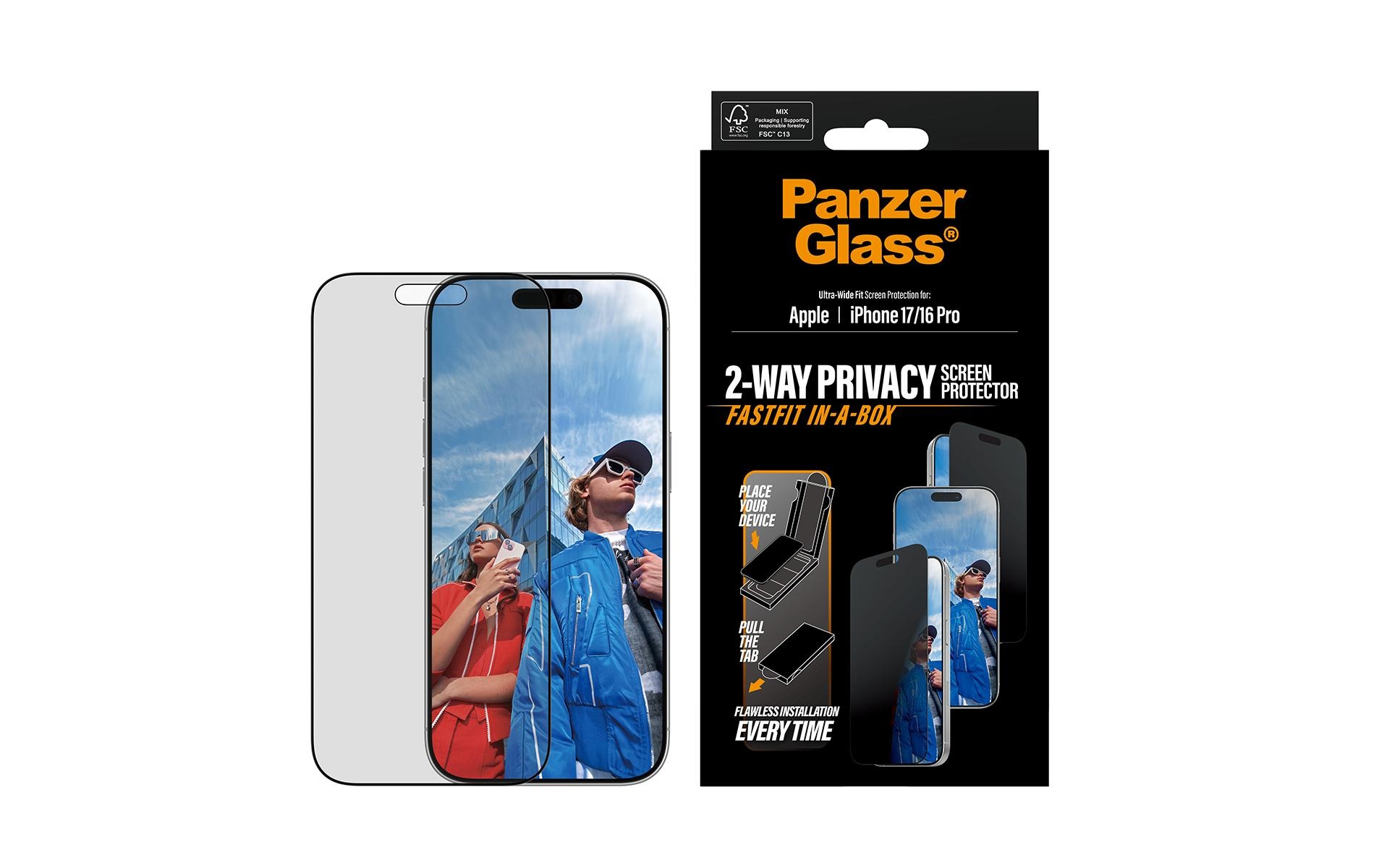 PanzerGlass Displayschutzfolie »Ultra Wide Fit Privacy Fastfit iPhone 17« für iPhone 17