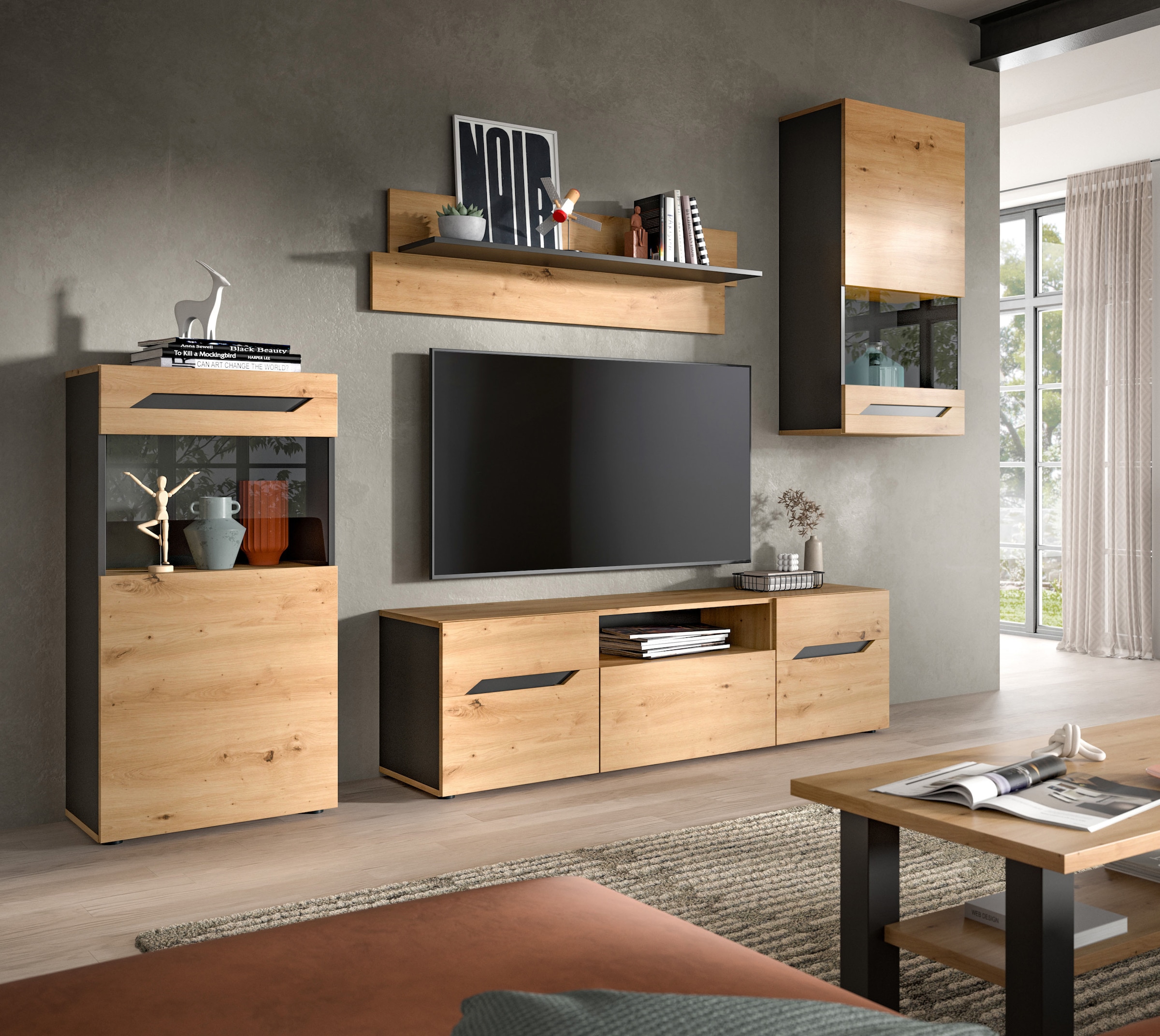 INOSIGN Wohnwand »SERTA, 4-teilig, best. aus: 2x Vitrine, 1x Lowboad & 1x Wandboard«