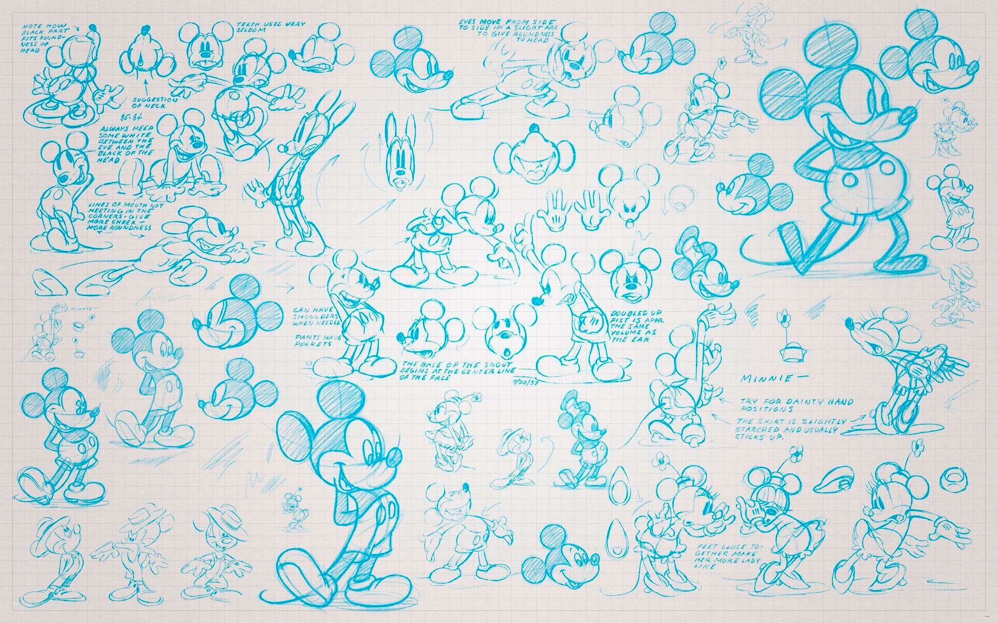 Image of Komar Vliestapete "Digitaldruck Vlies - Mickey Sketches - Grösse 400 x 250 cm" bedruckt glatt Kinderzimmer