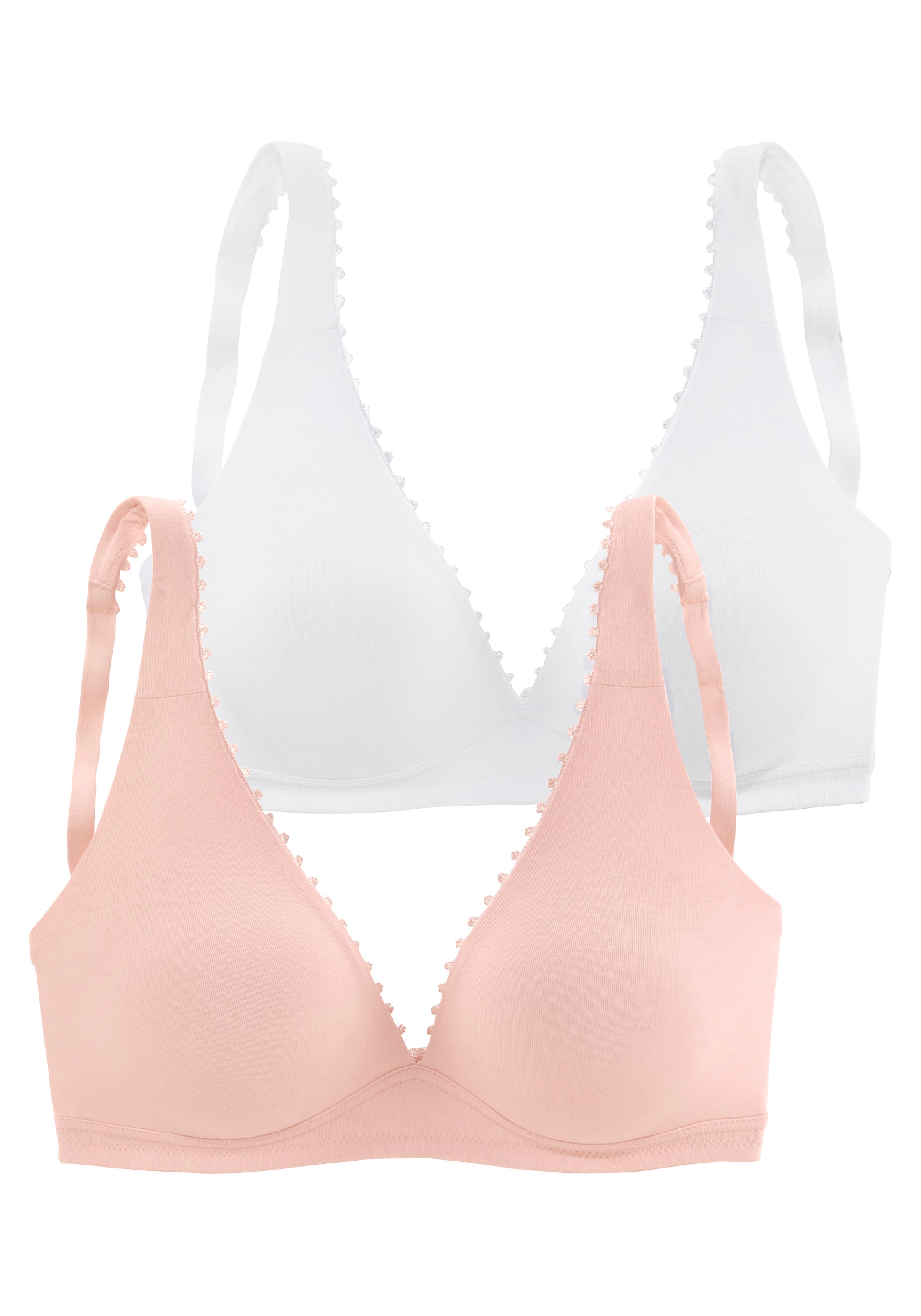 petite fleur Bralette-BH, (Packung, 2 Stück), ohne Bügel in  High-Apex-Schnittform mit Zierborte, Basic Dessous versandkostenfrei auf