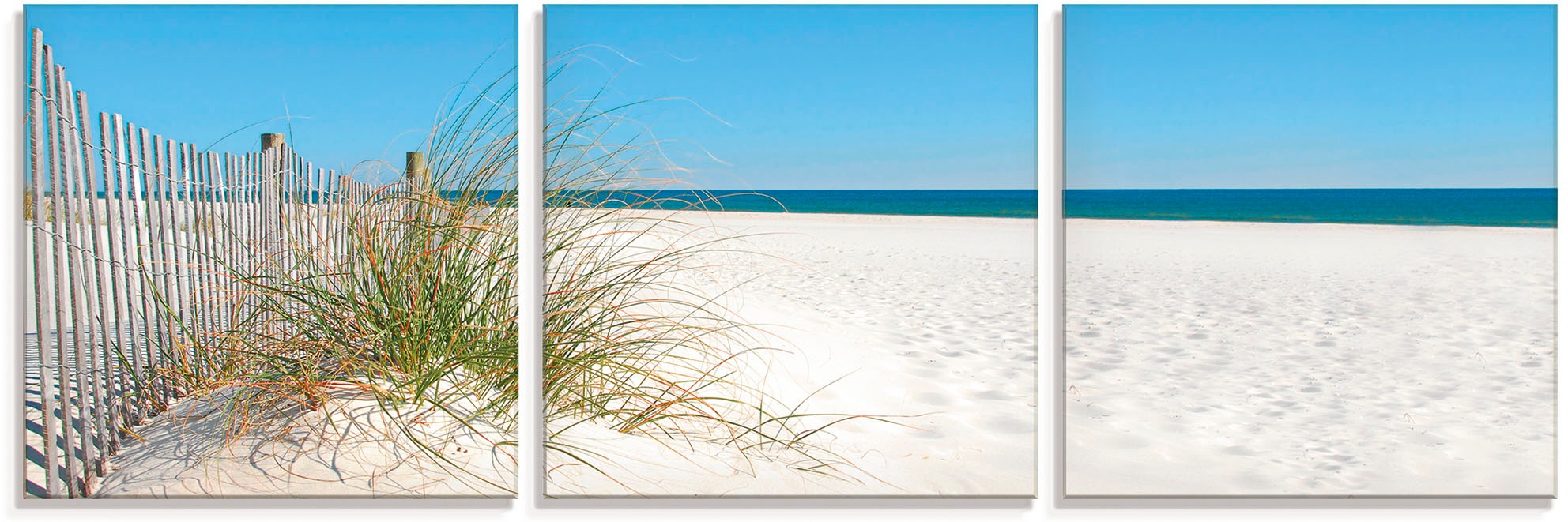 Image of Artland Glasbild »Schöne Sanddüne mit Gräsern und Zaun«, Strand, (3 St.) bei Ackermann Versand Schweiz
