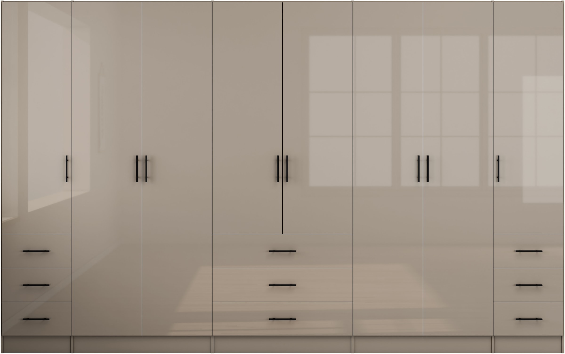GOODproduct Kleiderschrank »Trento Schlafzimmerschrank Garderobe hochglanz« Schrank mit 8 Türen und 9 Schubladen, hochglänzende Fronten