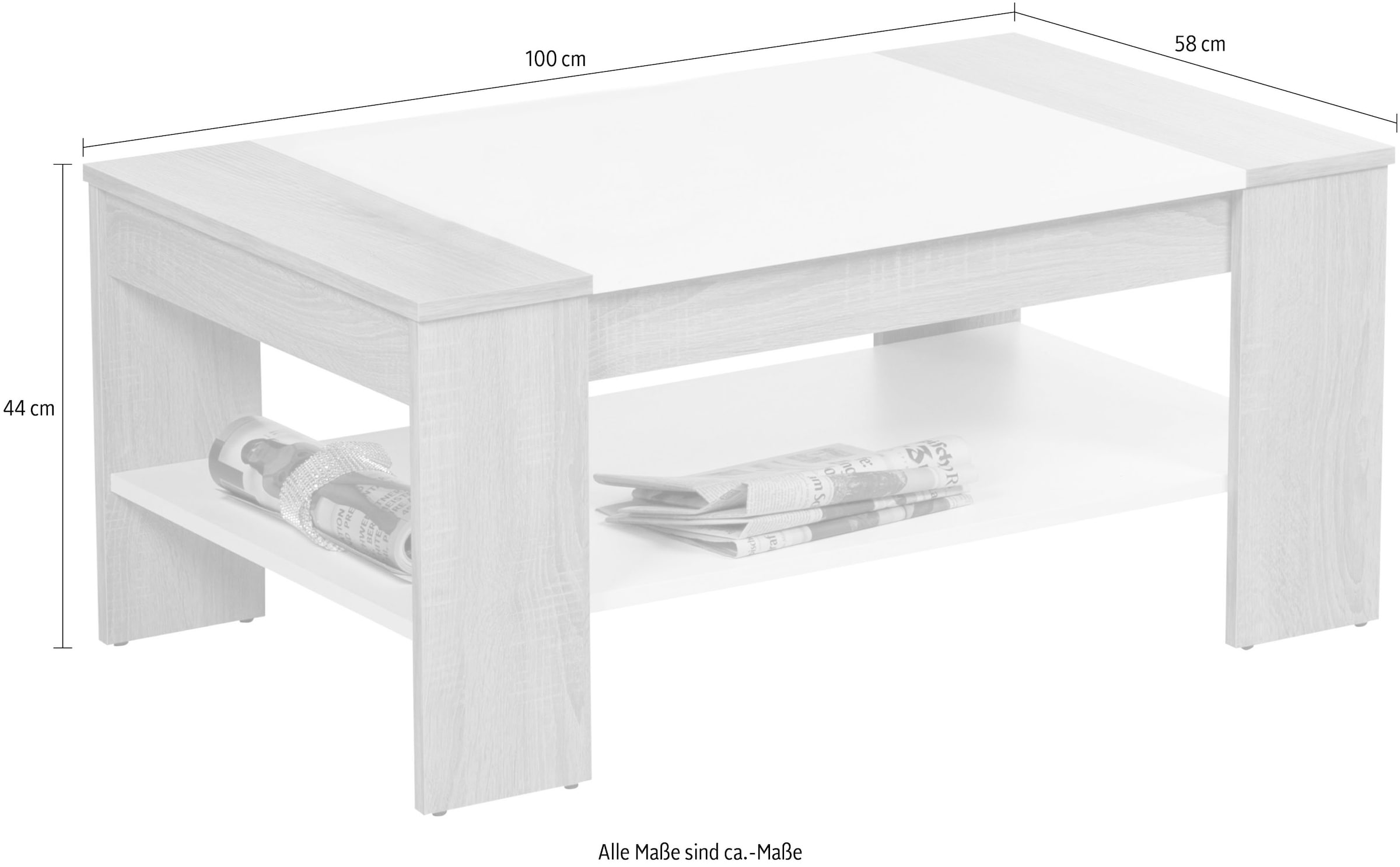 Stolkom Couchtisch »Finley mit Ablageboden, Eiche Sonoma Weiss, BxHxT 100x44x58 cm«, (Couchtisch), Schubladenfront mit Lamellen-Optik, Couchtisch rollbar