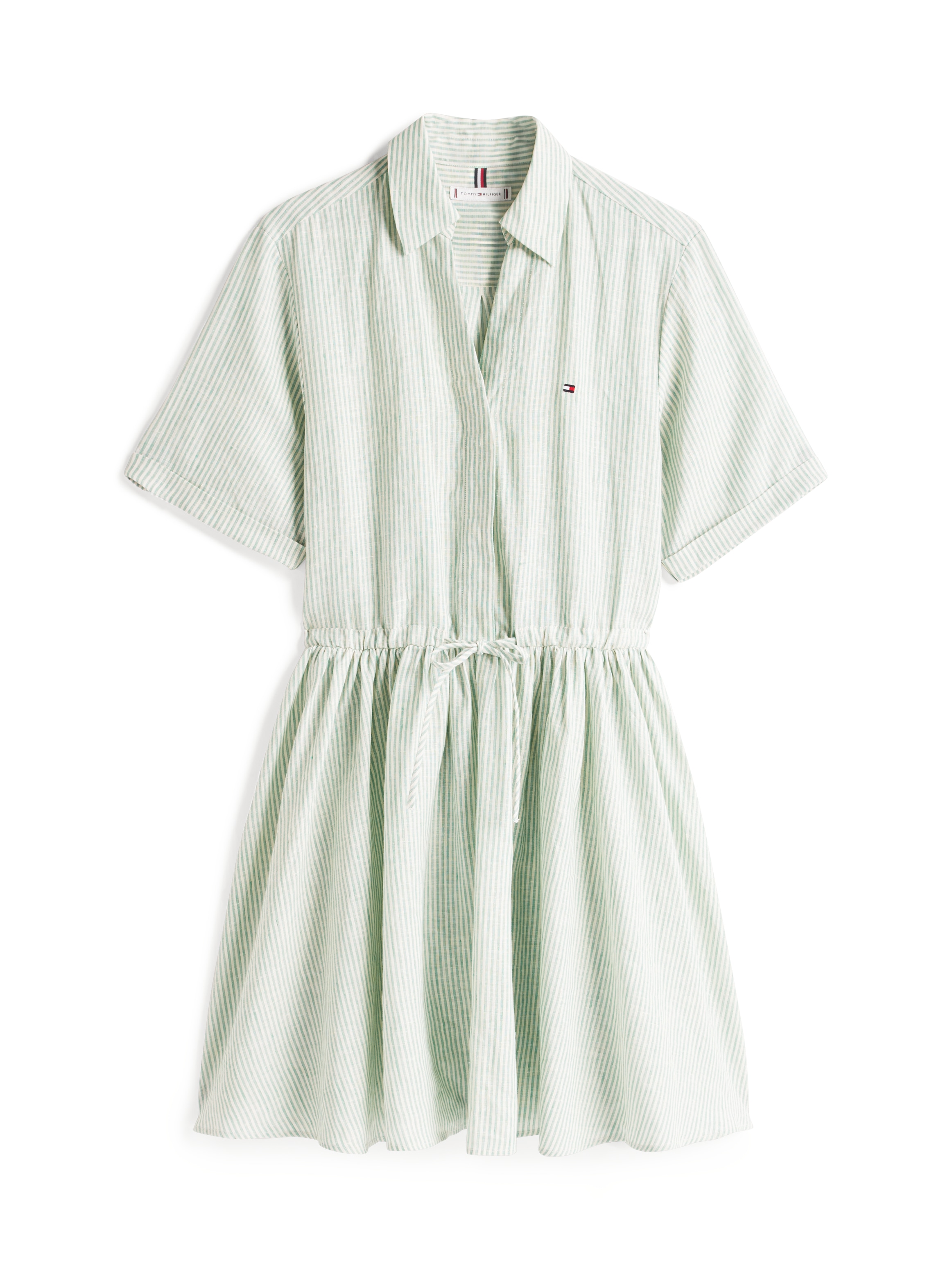 Tommy Hilfiger Hemdblusenkleid »ESS LINEN S/S SHORT DRESS«, mit Tunnelzug in der Taille, mit Rückenfalte,kühlendes Premium Leinen
