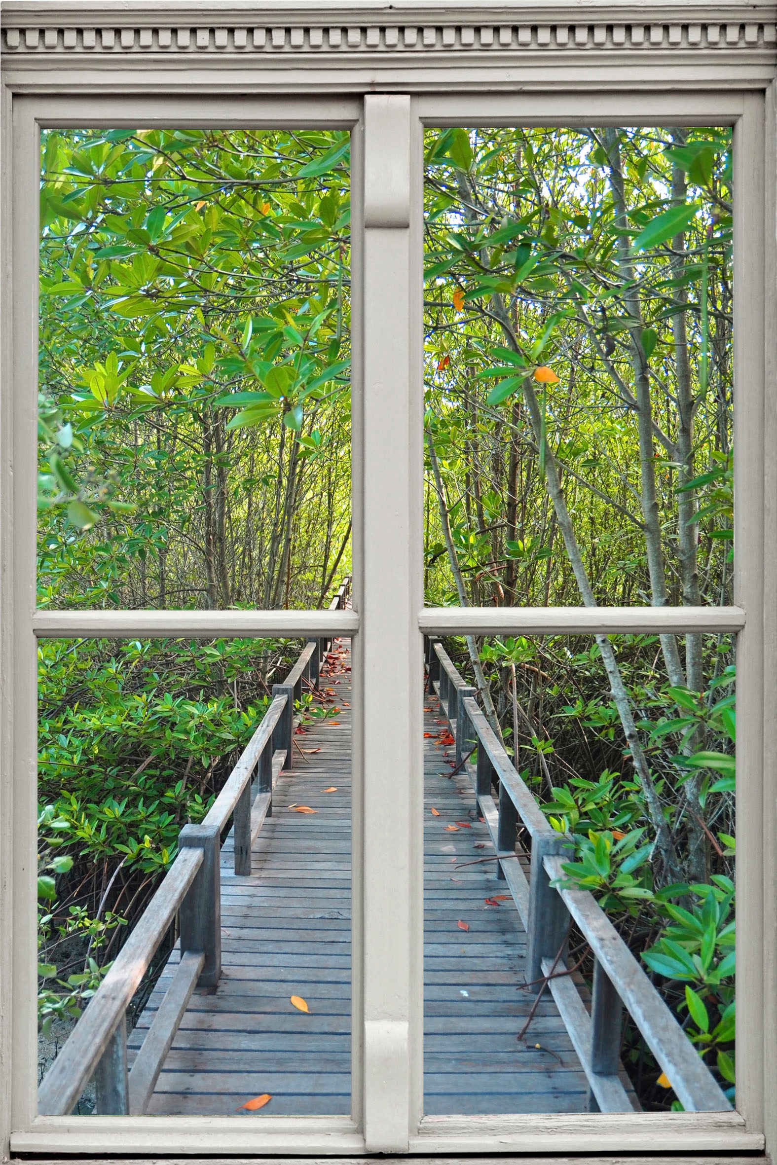 Image of queence Wandsticker "Brücke im Wald" Wandsticker, Wandbild, selbstklebend, 3D, Fenster