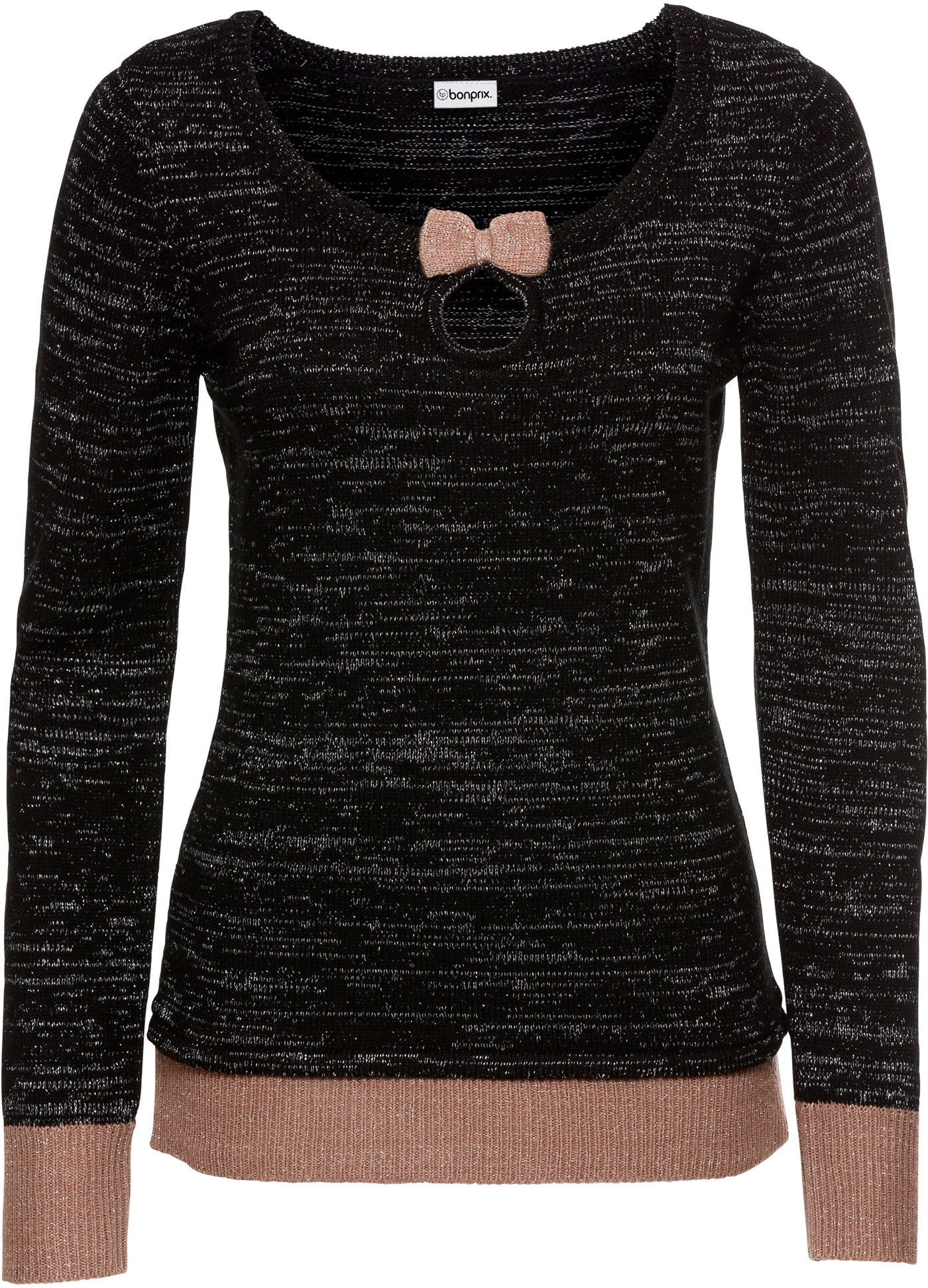 bonprix Strickpullover mit metallisierten Fasern, mit Cut-Out und dekorativer Schleife